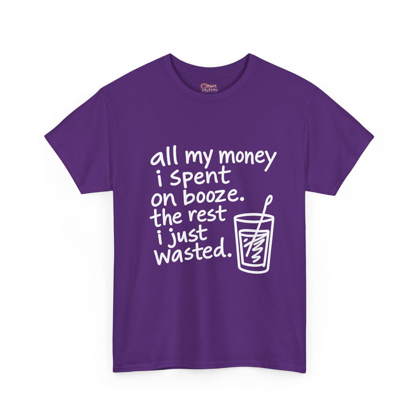 Humorous Alcohol Tee — "All My Money I Spent on Booze" Graphic T-Shirt