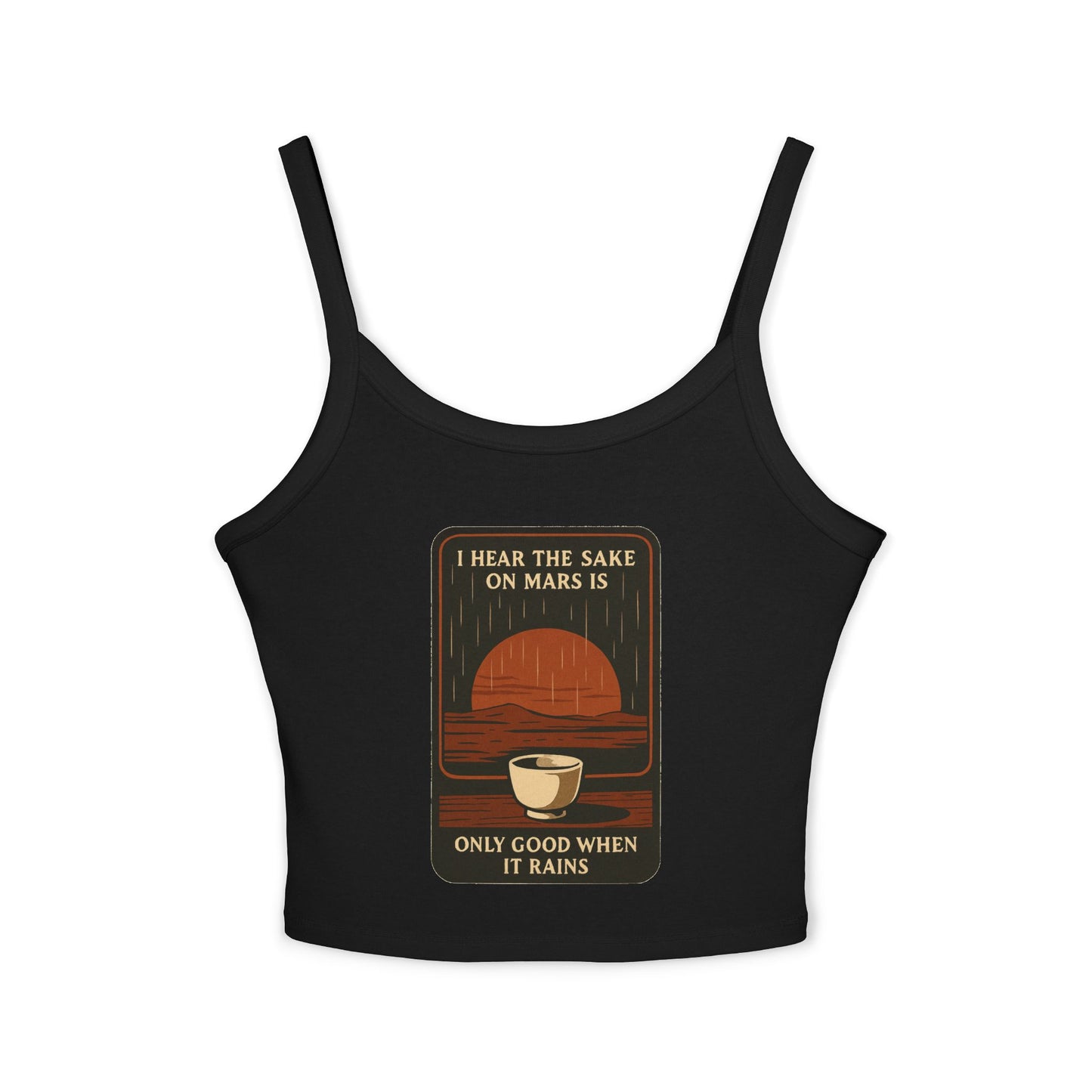 Sake on Mars Crop Tank — Retro Tea Cup Graphic