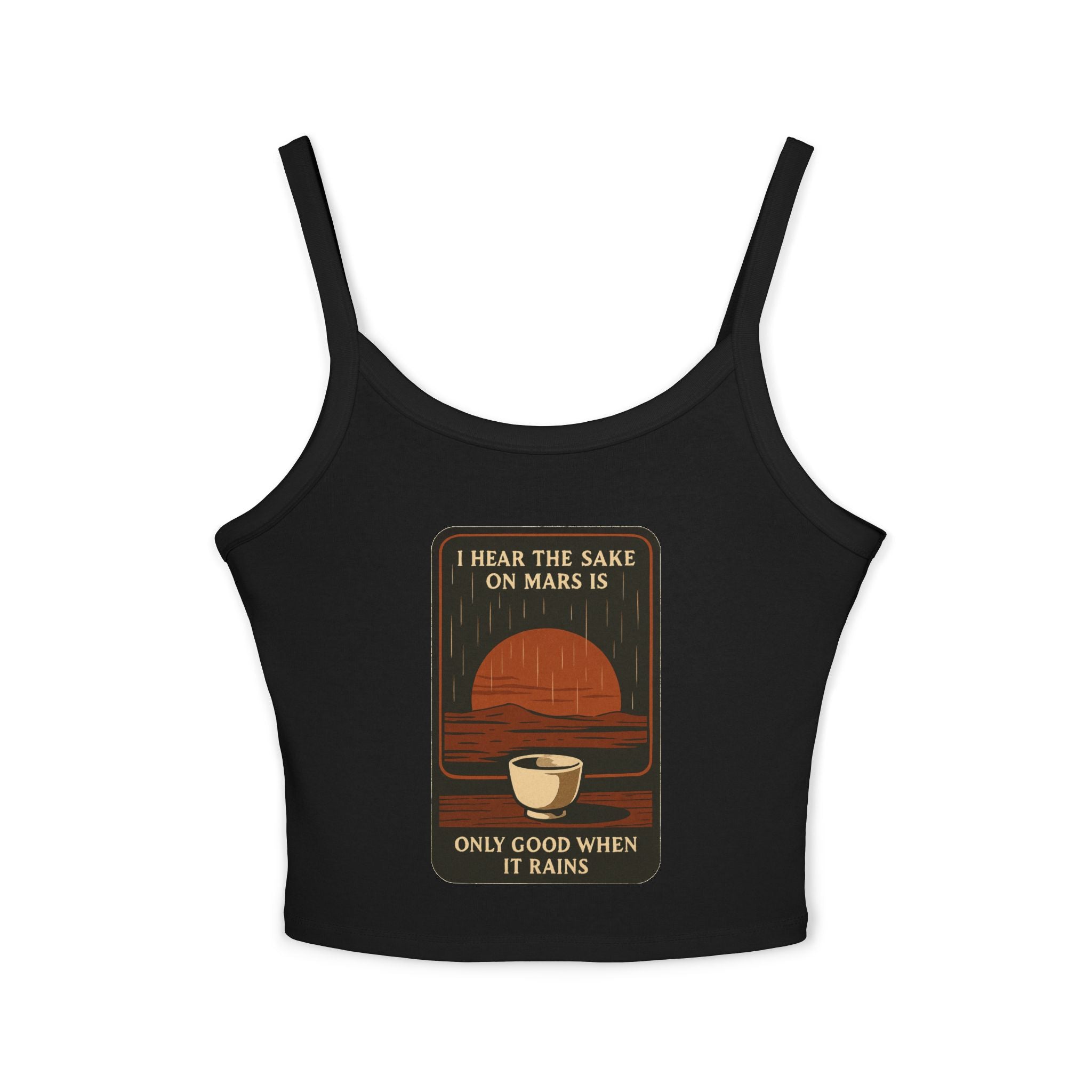 Sake on Mars Crop Tank — Retro Tea Cup Graphic