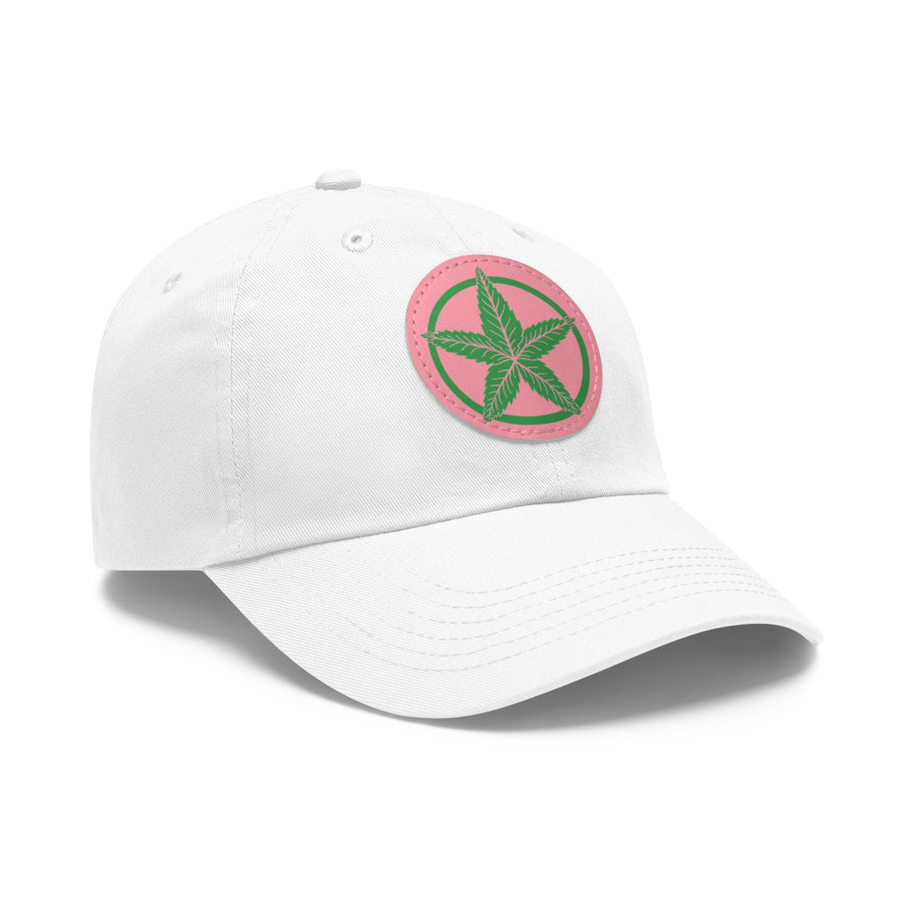 Green Army Dad Hat with Leather Patch (Round)