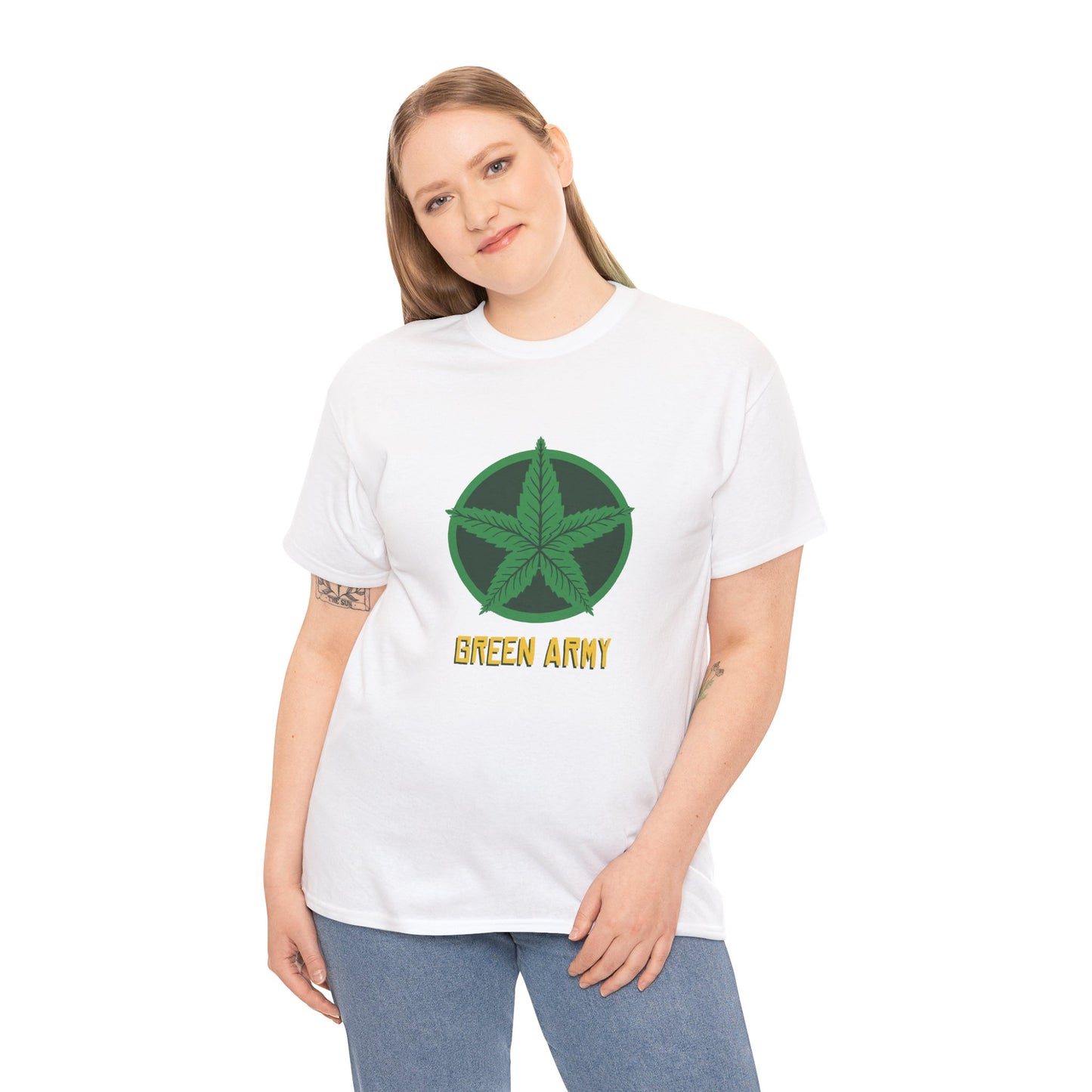 Green Army Star Logo Unisex Heavy Cotton Tee