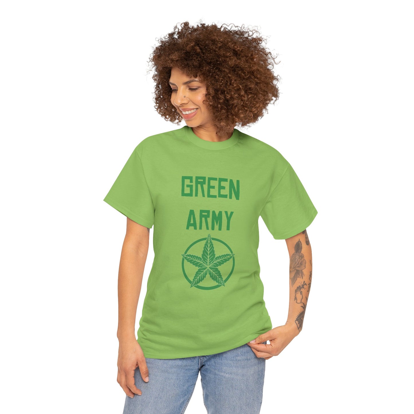 Green Army Star Leaf Unisex Heavy Cotton Tee