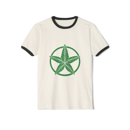 Green Army Leaf Unisex Cotton Ringer T-Shirt