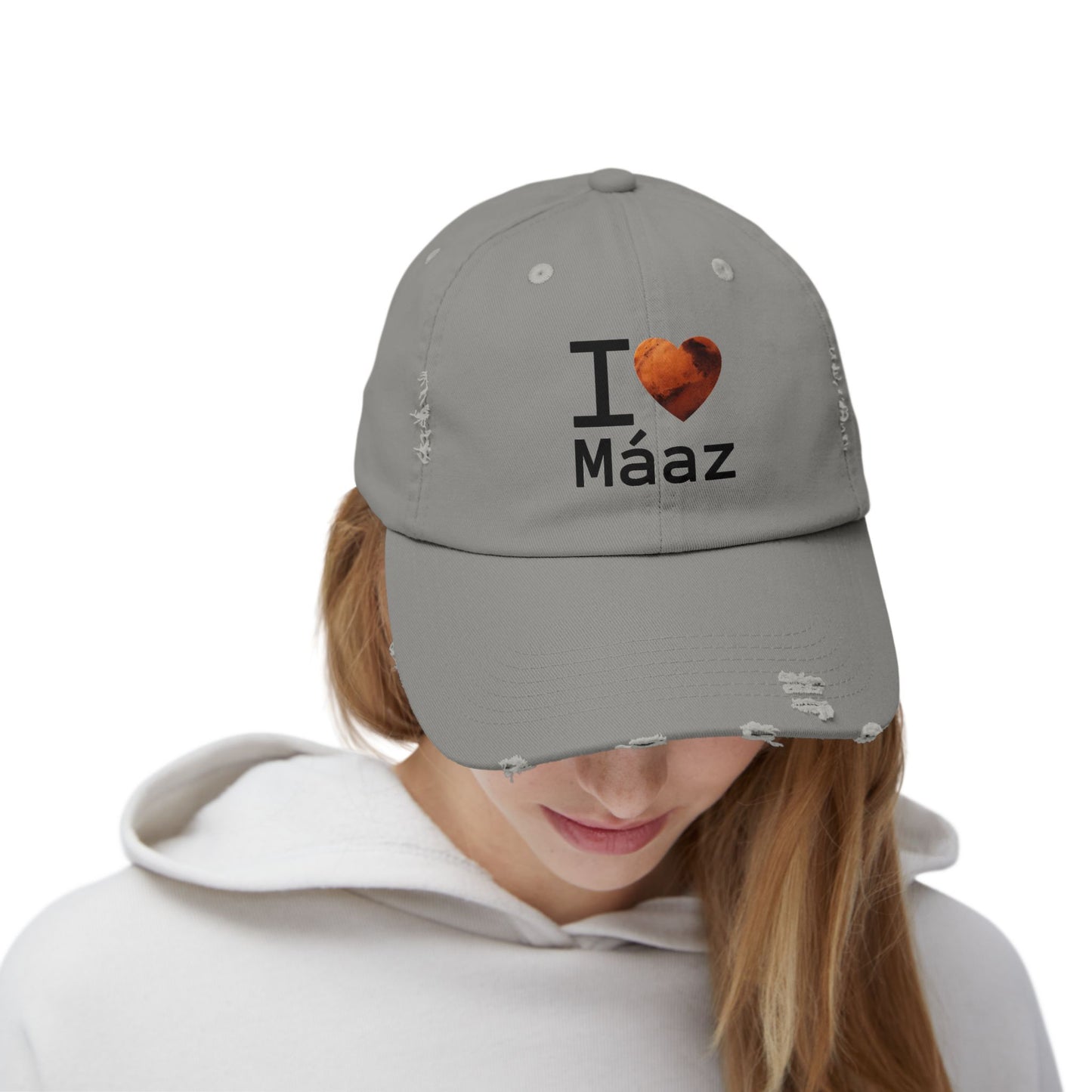 I Love Mars Unisex Distressed Cap