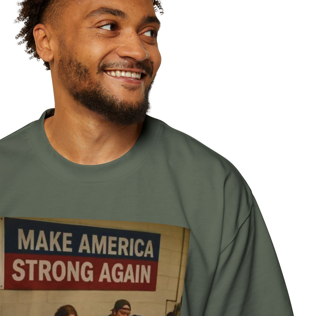 Men's Heavy Oversized Tee - Vintage Style Make America Strong Again Graphic