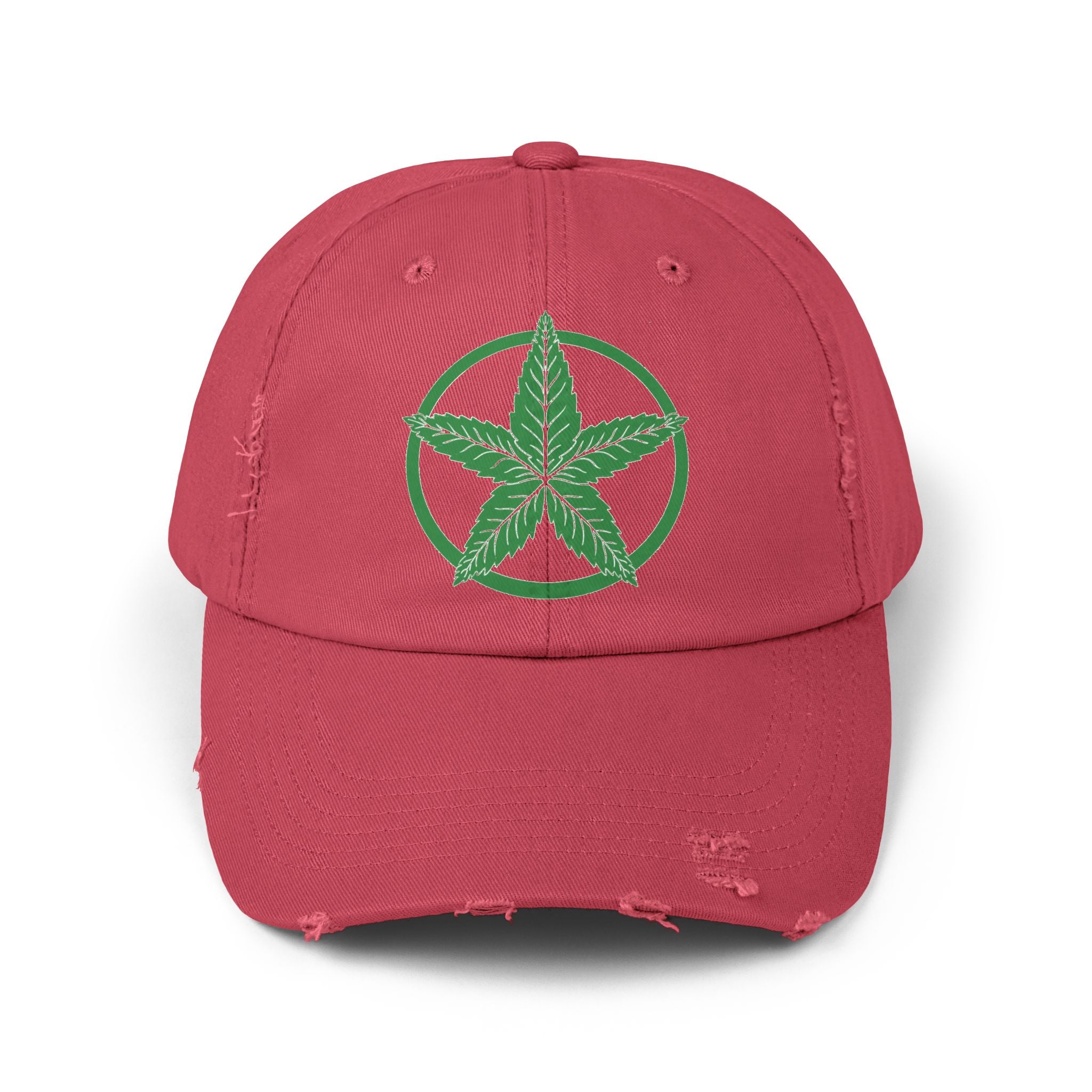 Green Army Leaf Unisex Distressed Cap