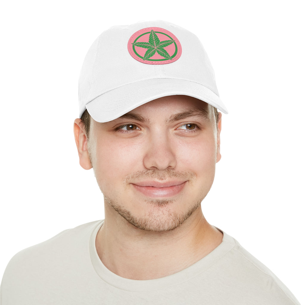 Green Army Dad Hat with Leather Patch (Round)