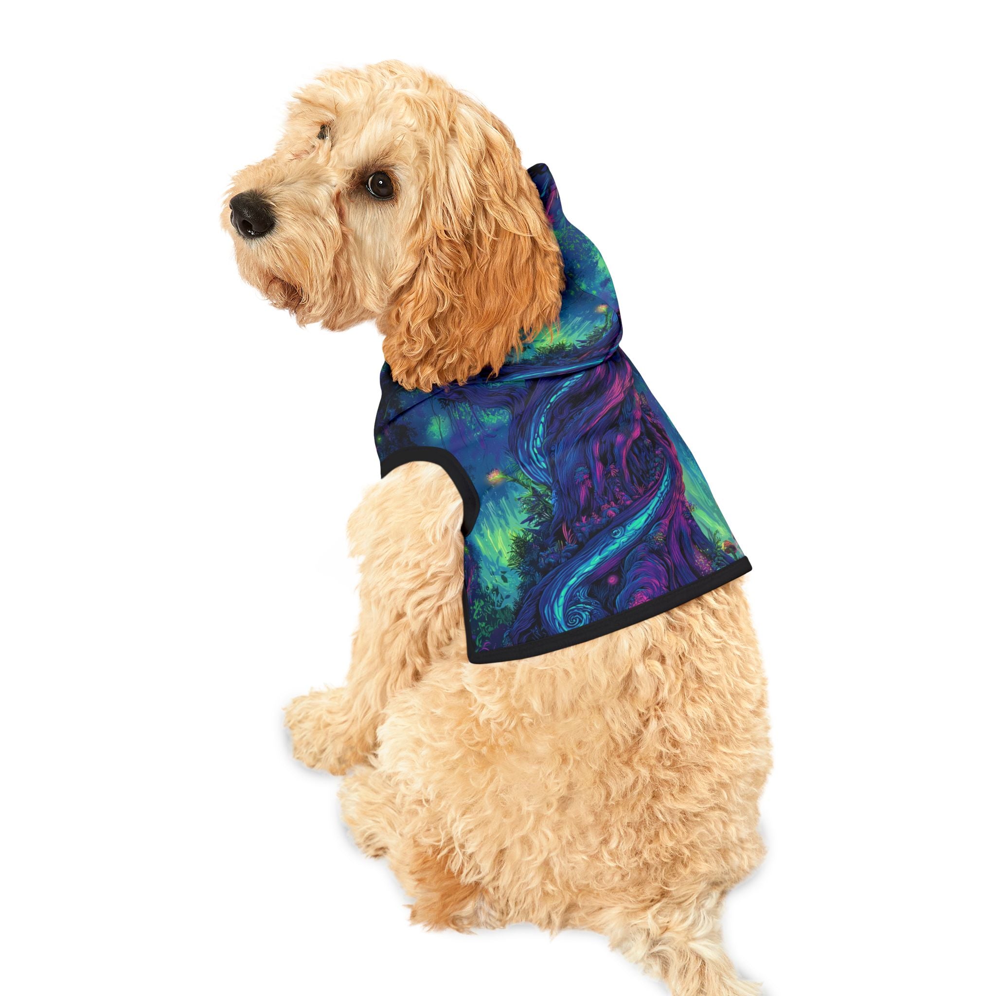 Mystical Forest with Psychedelic Tree Pet Hoodie – Cozy & Colorful Dog Outfit for Fantasy Lovers