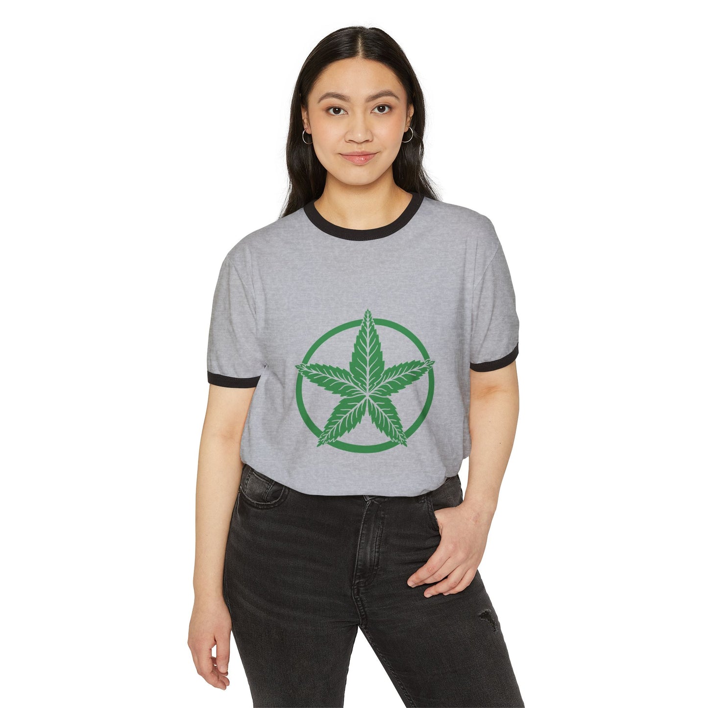 Green Army Leaf Unisex Cotton Ringer T-Shirt