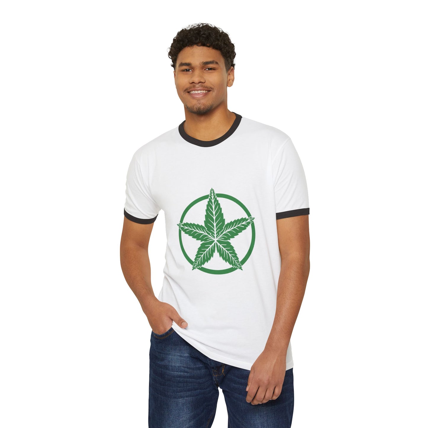 Green Army Leaf Unisex Cotton Ringer T-Shirt