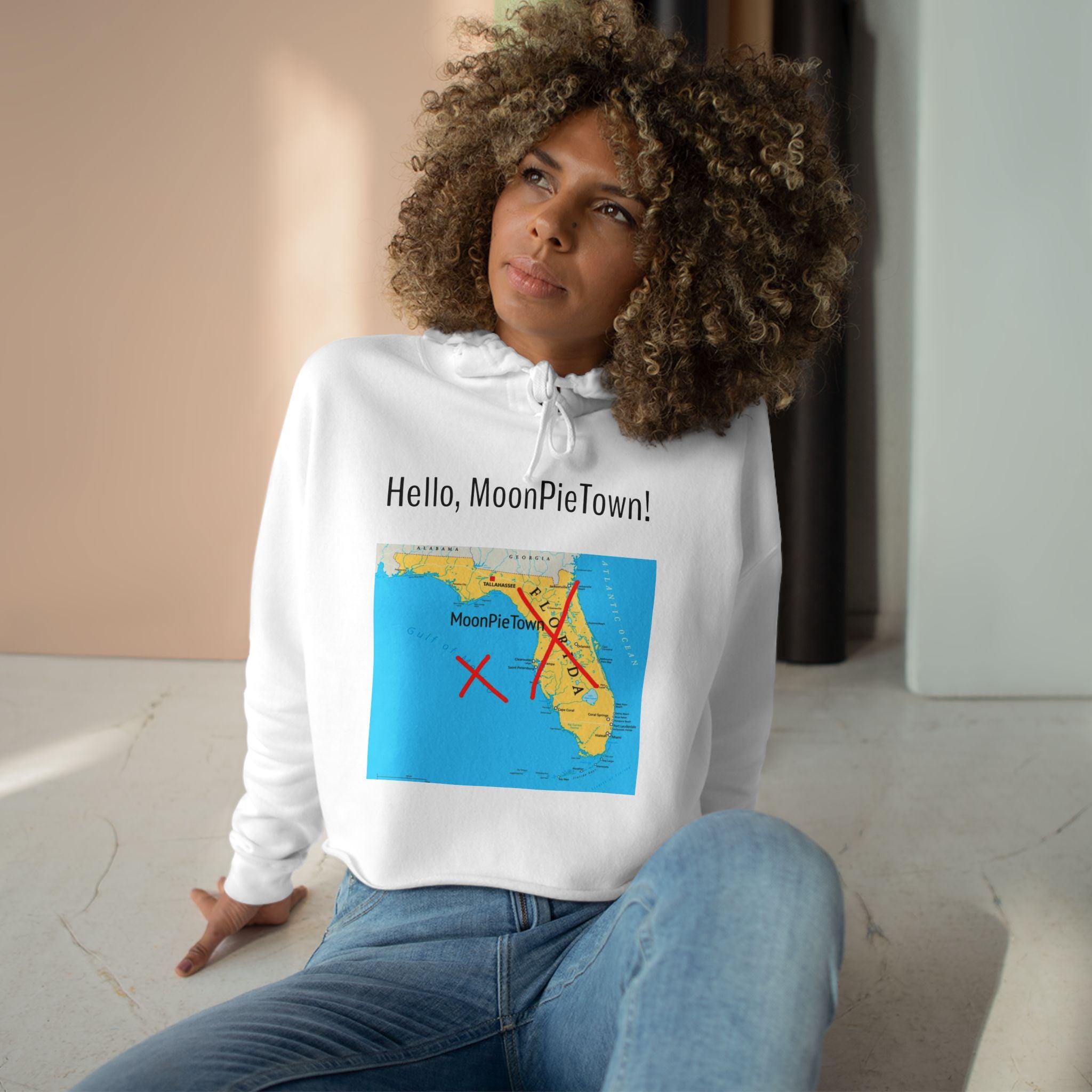Hello MoonPieTown! Stylish Crop Hoodie for Trendsetters