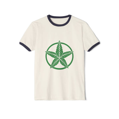 Green Army Leaf Unisex Cotton Ringer T-Shirt