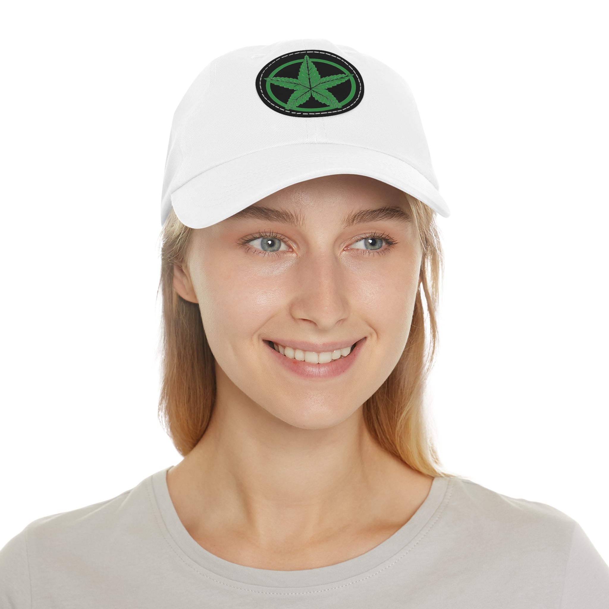 Green Army Dad Hat with Leather Patch (Round)