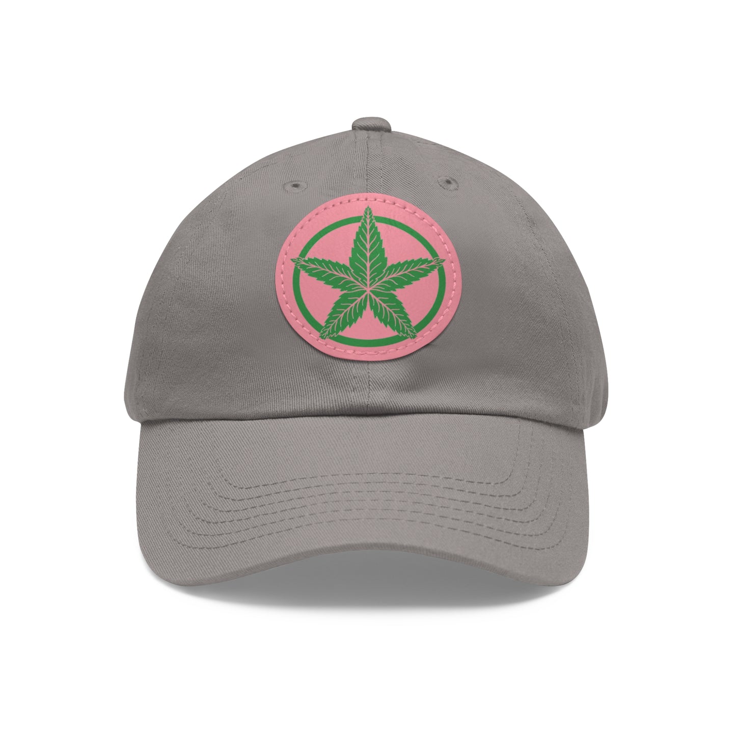 Green Army Dad Hat with Leather Patch (Round)