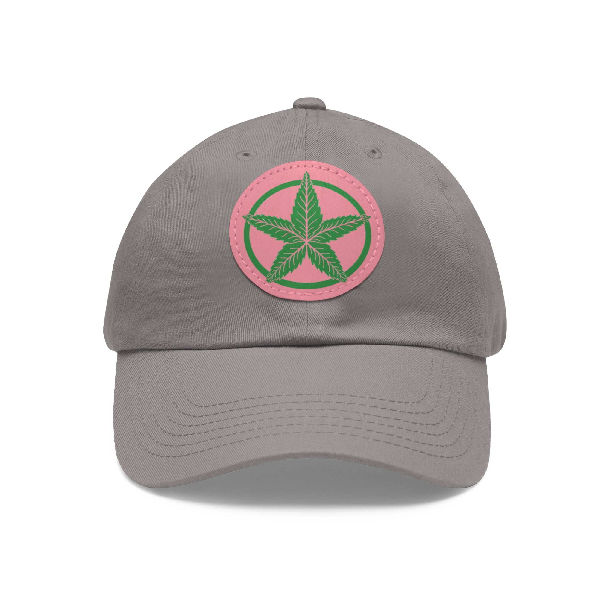 Green Army Dad Hat with Leather Patch (Round)