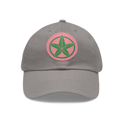 Green Army Dad Hat with Leather Patch (Round)