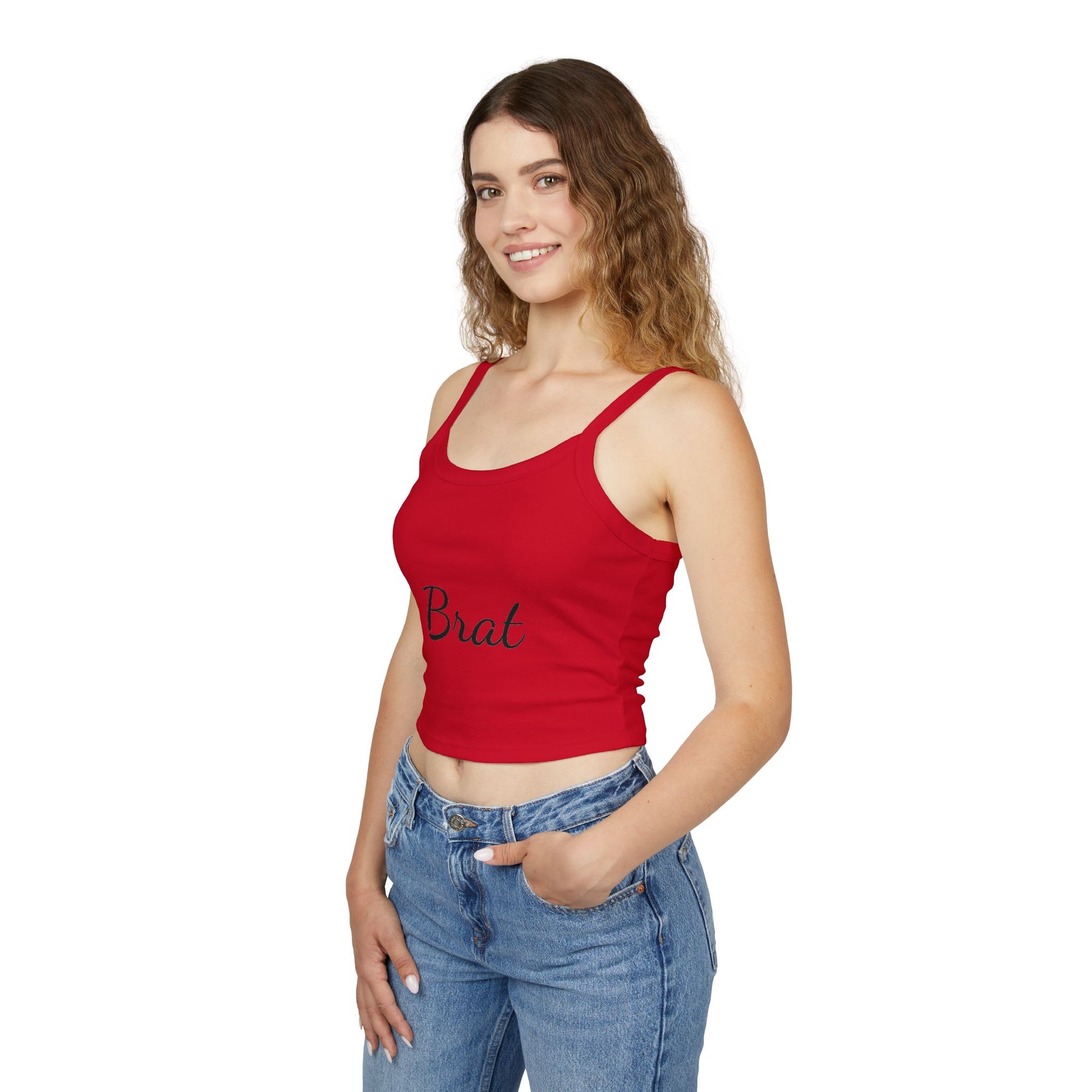 Trendy Women's Spaghetti Strap Tank Top - 'Brat' Design for Casual Vibes - XCX