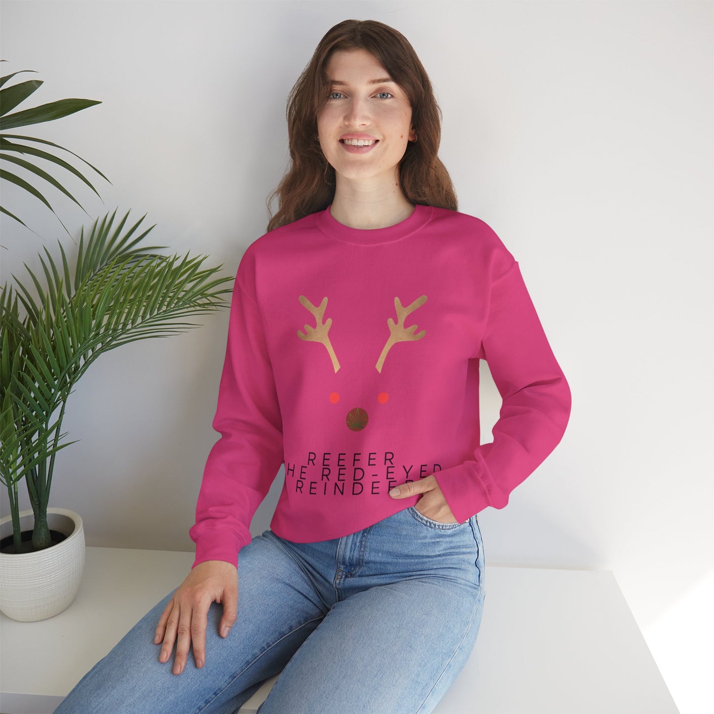 Red Eyed Reindeer Unisex Heavy Blend Crewneck Sweatshirt