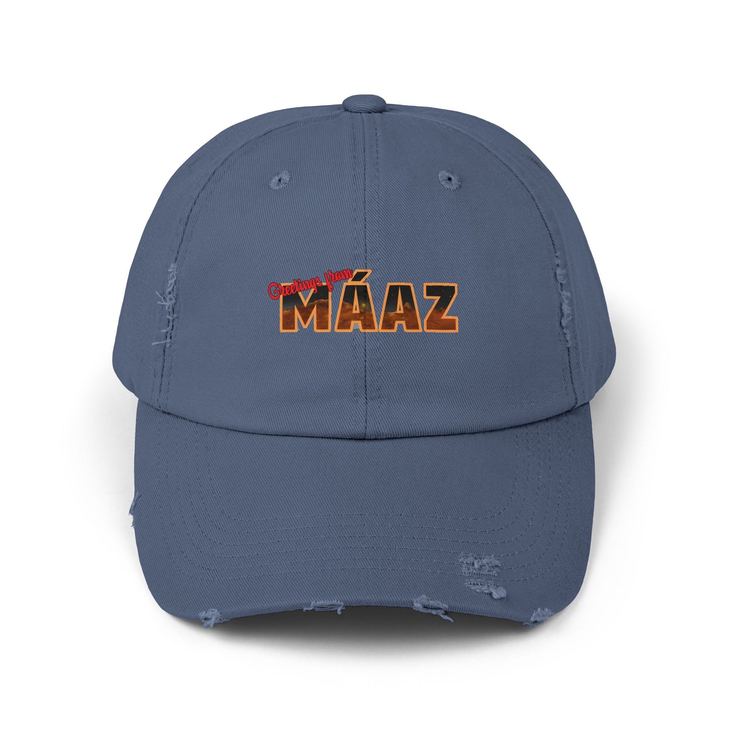 Greetings from Máaz Unisex Distressed Cap