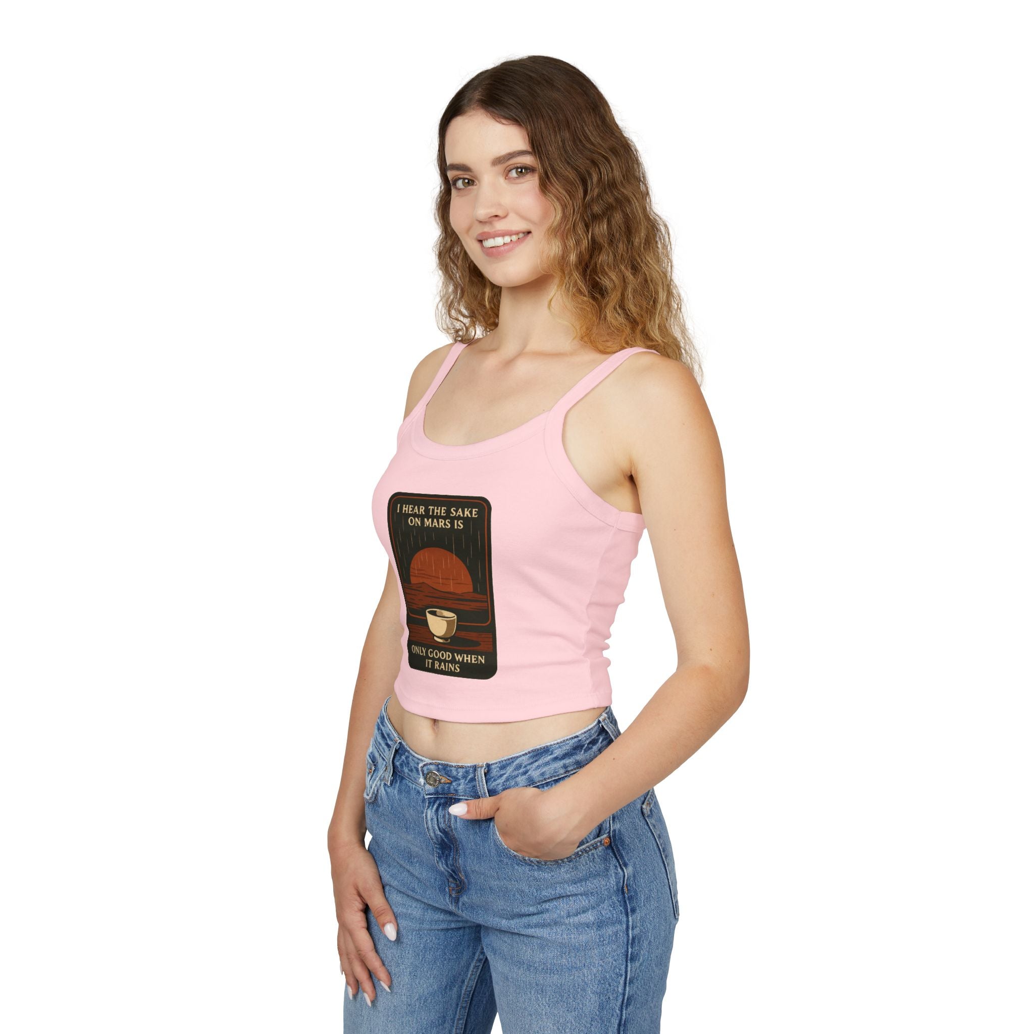 Sake on Mars Crop Tank — Retro Tea Cup Graphic