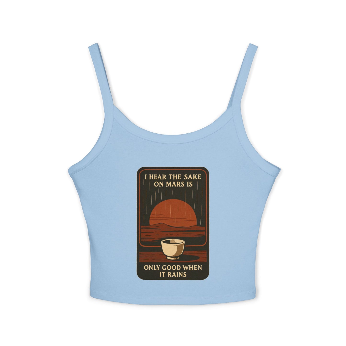 Sake on Mars Crop Tank — Retro Tea Cup Graphic