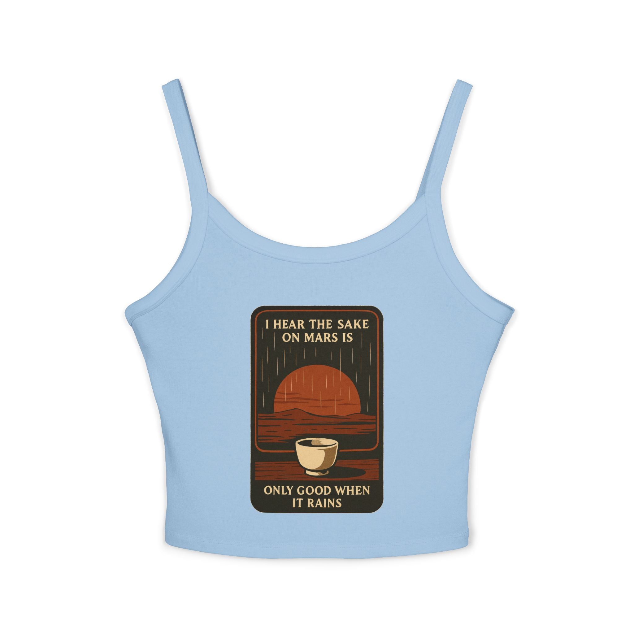 Sake on Mars Crop Tank — Retro Tea Cup Graphic