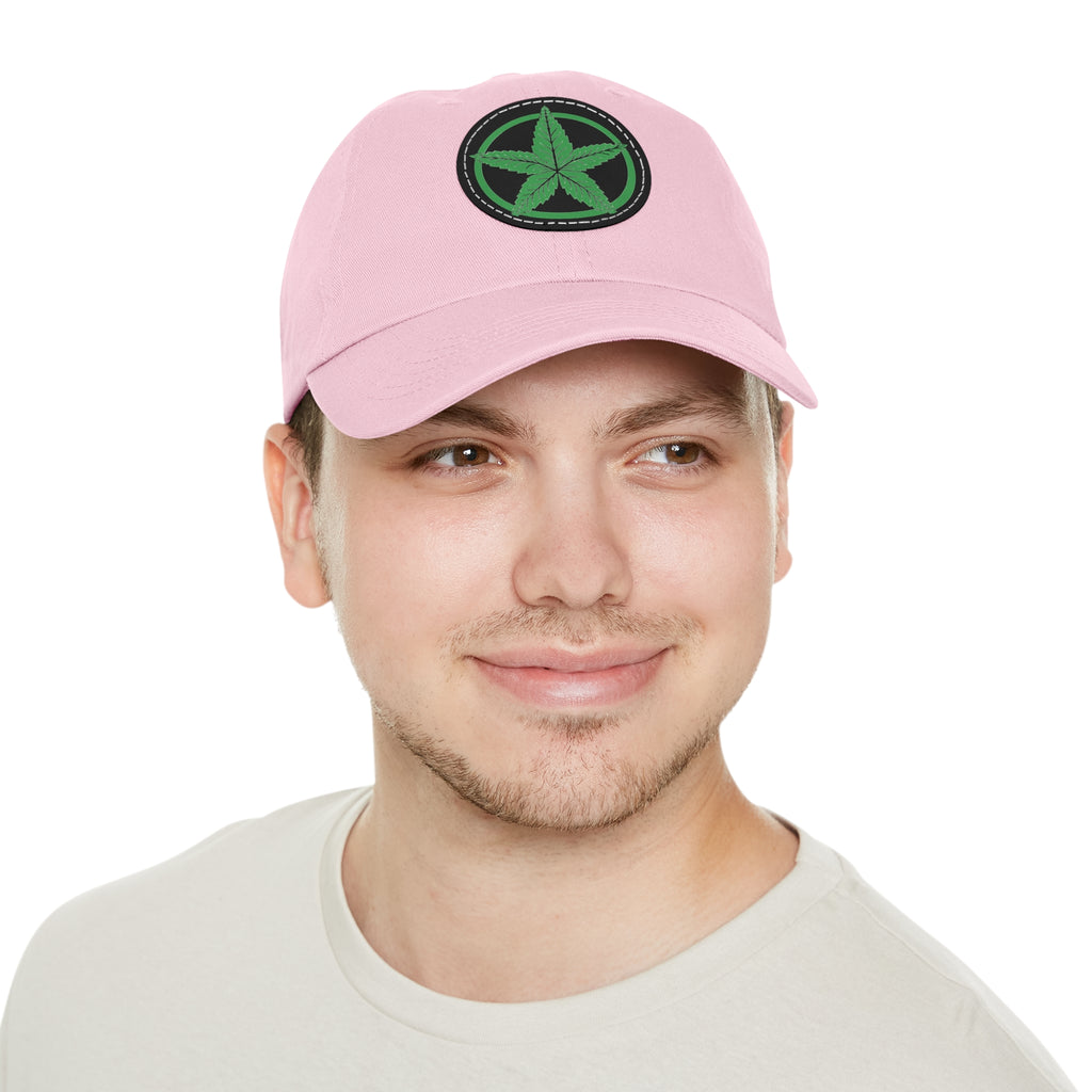 Green Army Dad Hat with Leather Patch (Round)