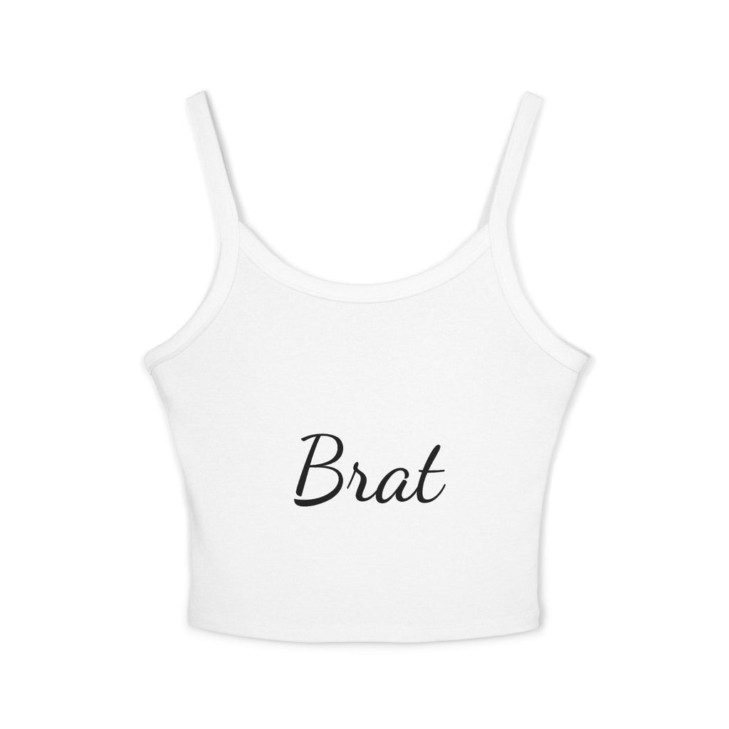Trendy Women's Spaghetti Strap Tank Top - 'Brat' Design for Casual Vibes - XCX
