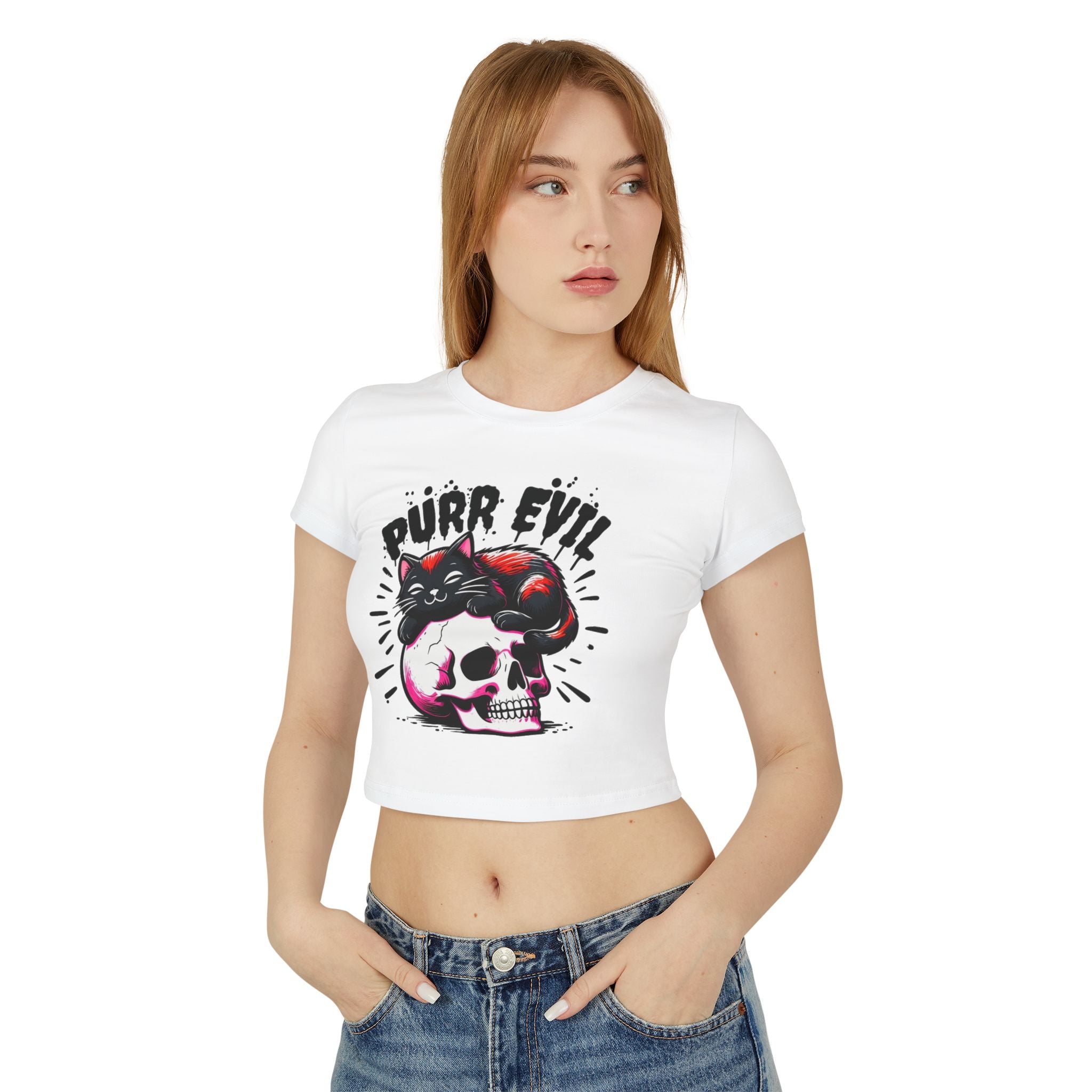 Purr Evil Women's Baby Tee - Cute Cat Graphic Tee