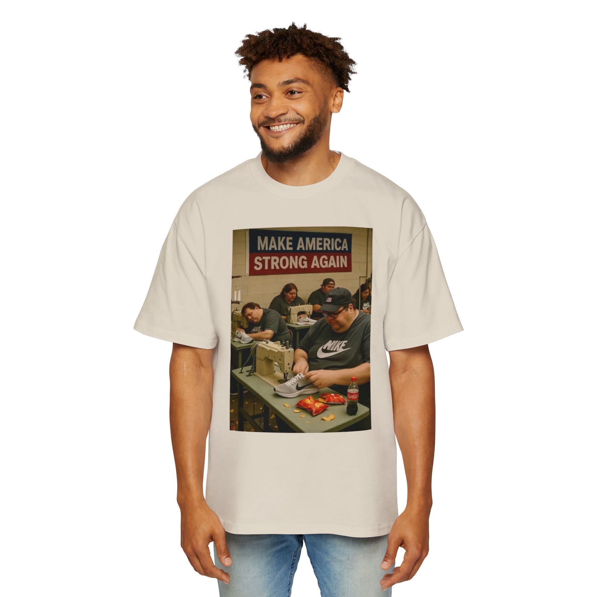 Men's Heavy Oversized Tee - Vintage Style Make America Strong Again Graphic