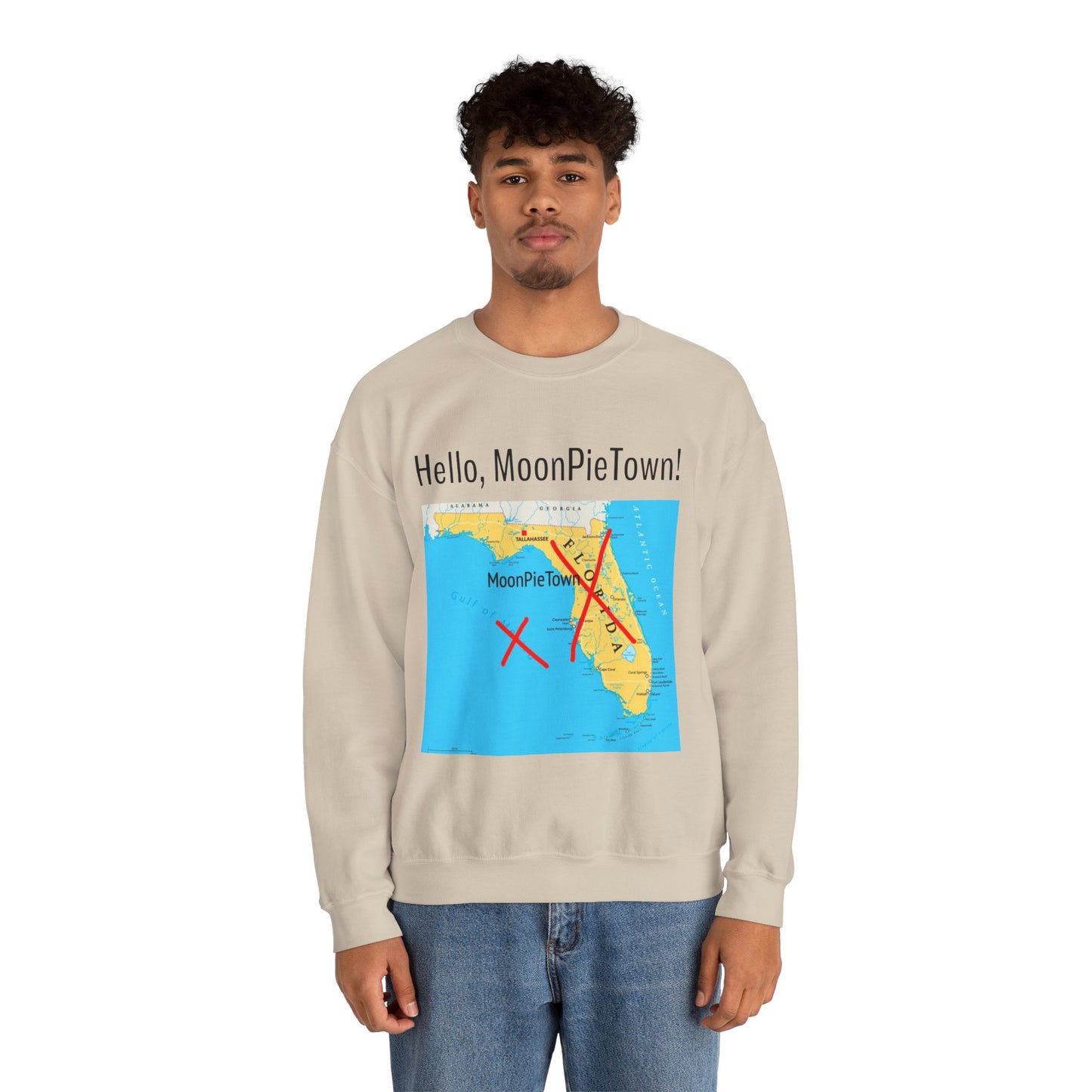 Hello MoonPieTown! Unisex Crewneck Sweatshirt - Cozy Casual Wear for Travel Lovers