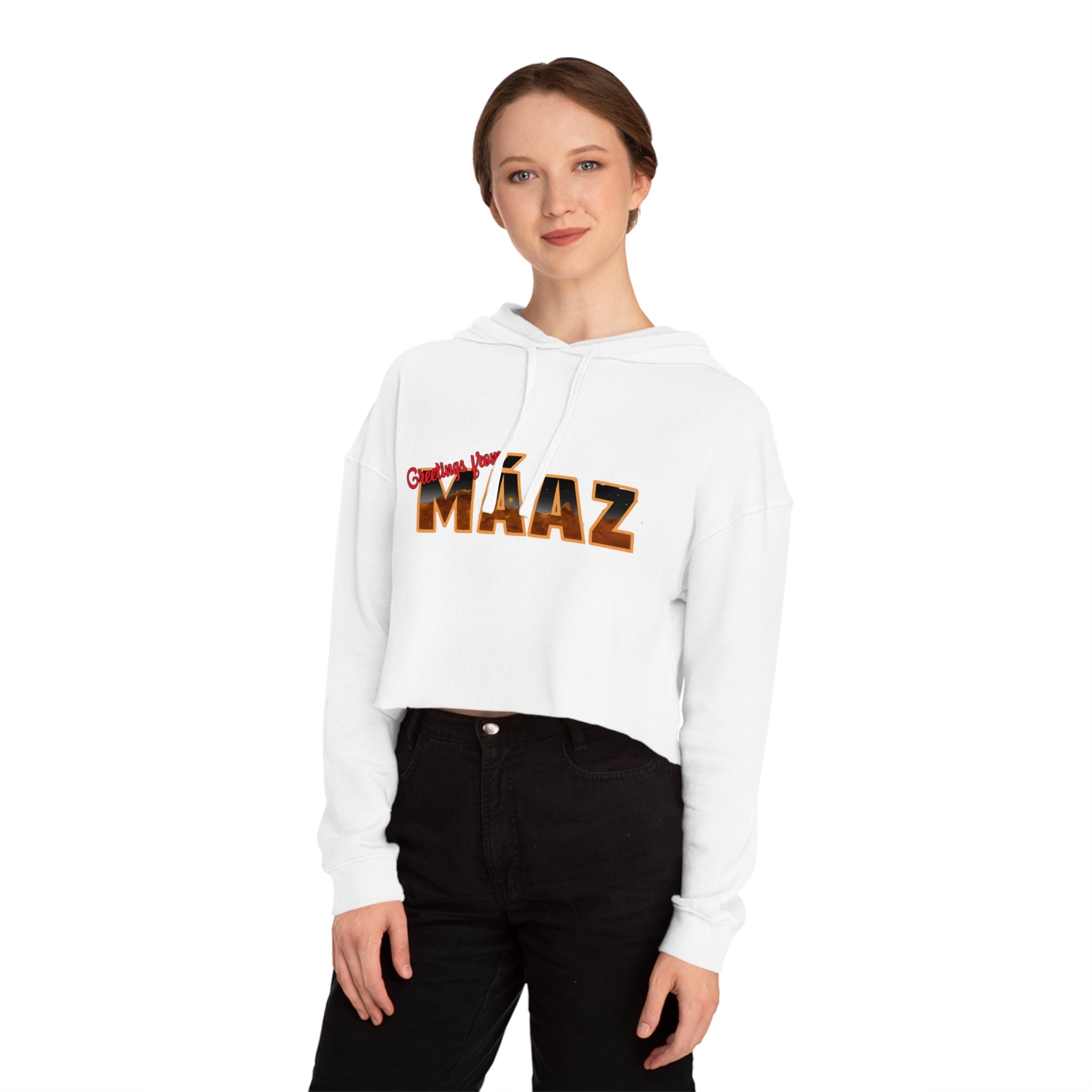 Mars Needs You Stylish Women’s Cropped Hooded Sweatshirt - 'Greetings From Maaz' & 'Mars Needs You' Design
