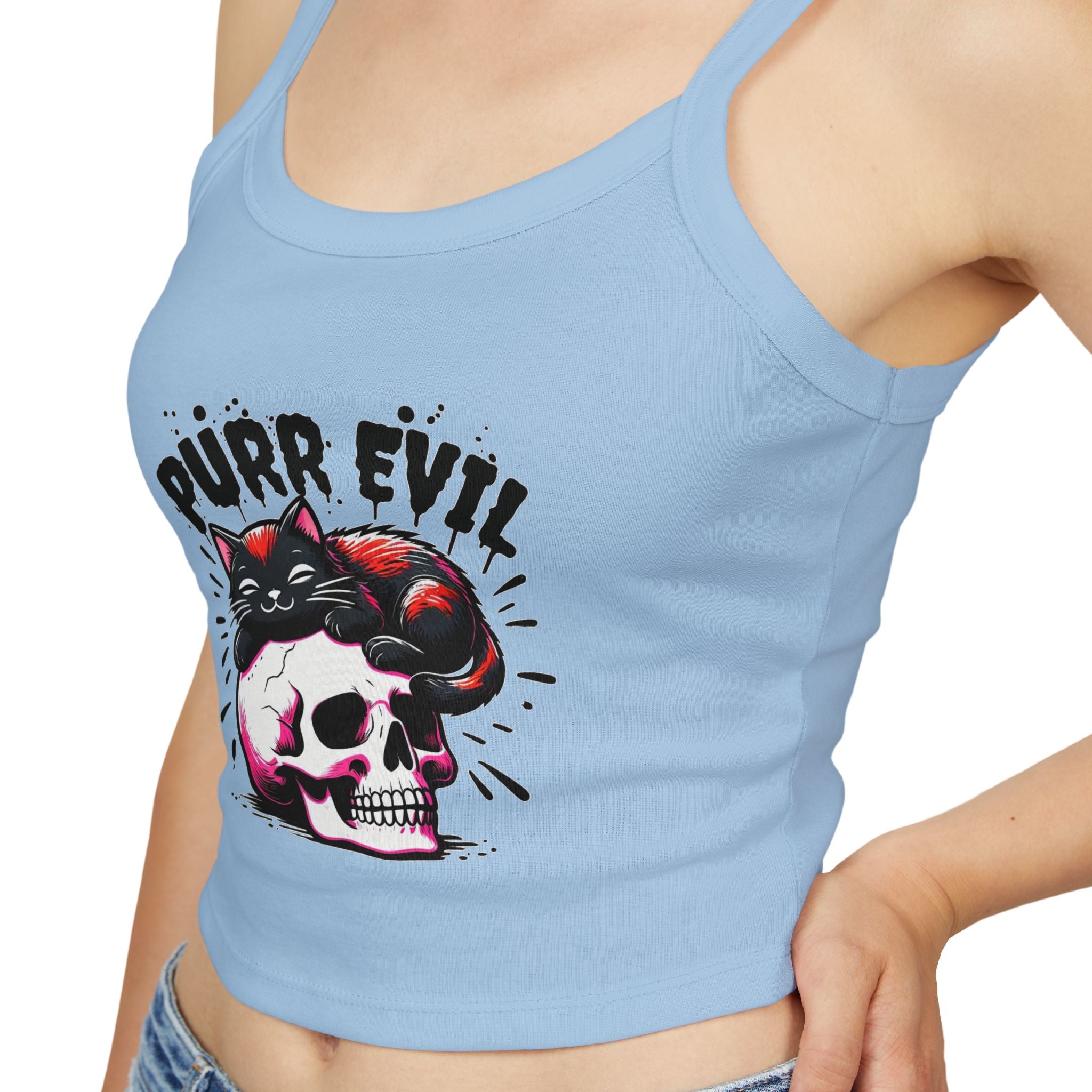 Purr Evil Cat Graphic Women's Spaghetti Strap Tank Top