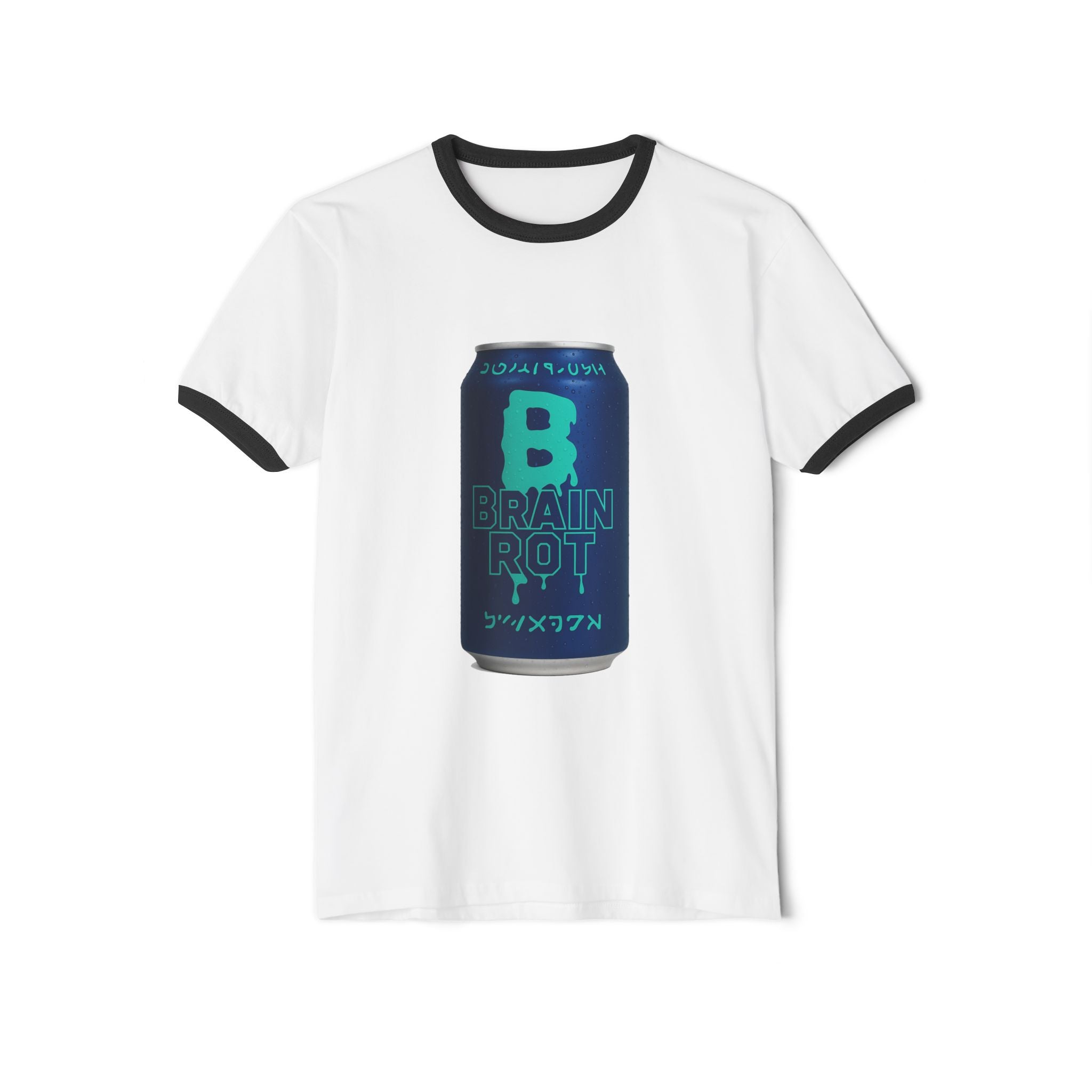 Brain Rot Ringer T-Shirt — Retro 'Brain Rot' Soda Can Graphic Tee