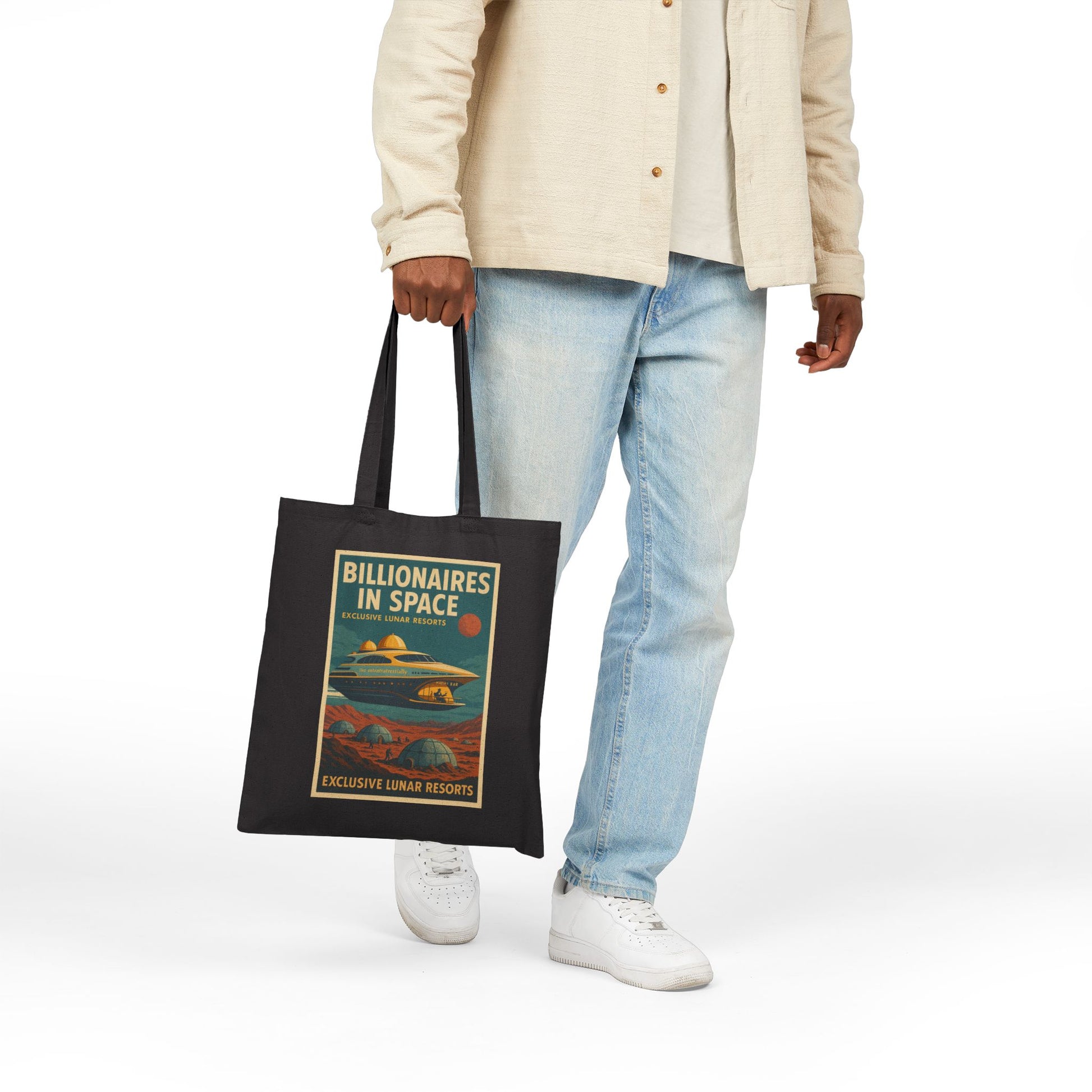 Vintage-Inspired Billionaires in Space Cotton Canvas Tote Bag, Eco-Friendly Shopping Bag, Gift for Space Enthusiasts, Reusable Tote