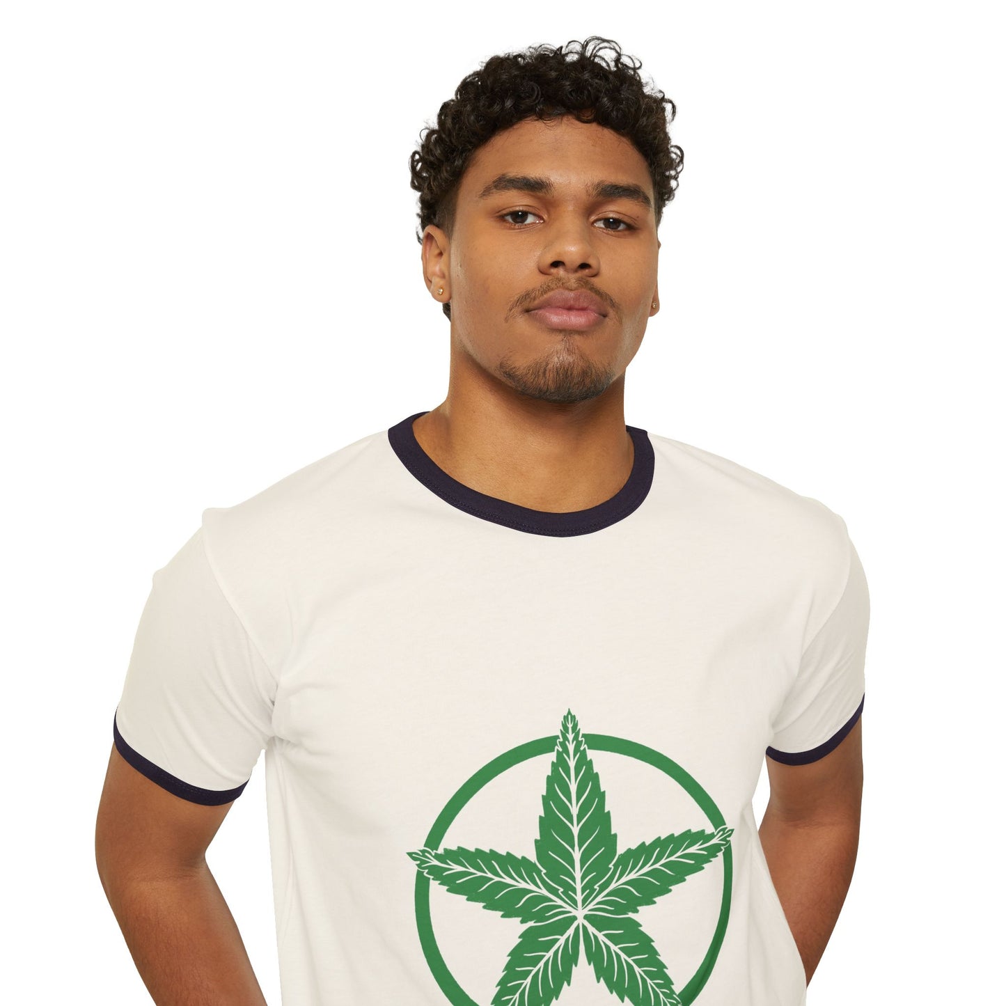 Green Army Leaf Unisex Cotton Ringer T-Shirt