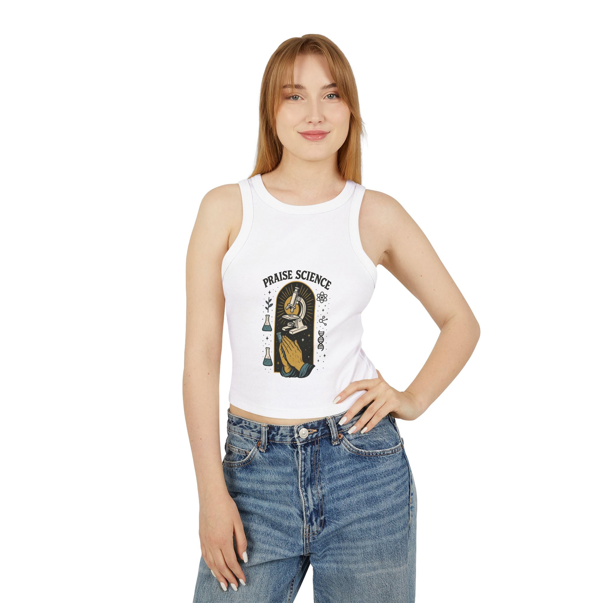 Praise Science Women's Micro Rib Racer Tank Top - Cute Casual Science Tee for STEM Lovers