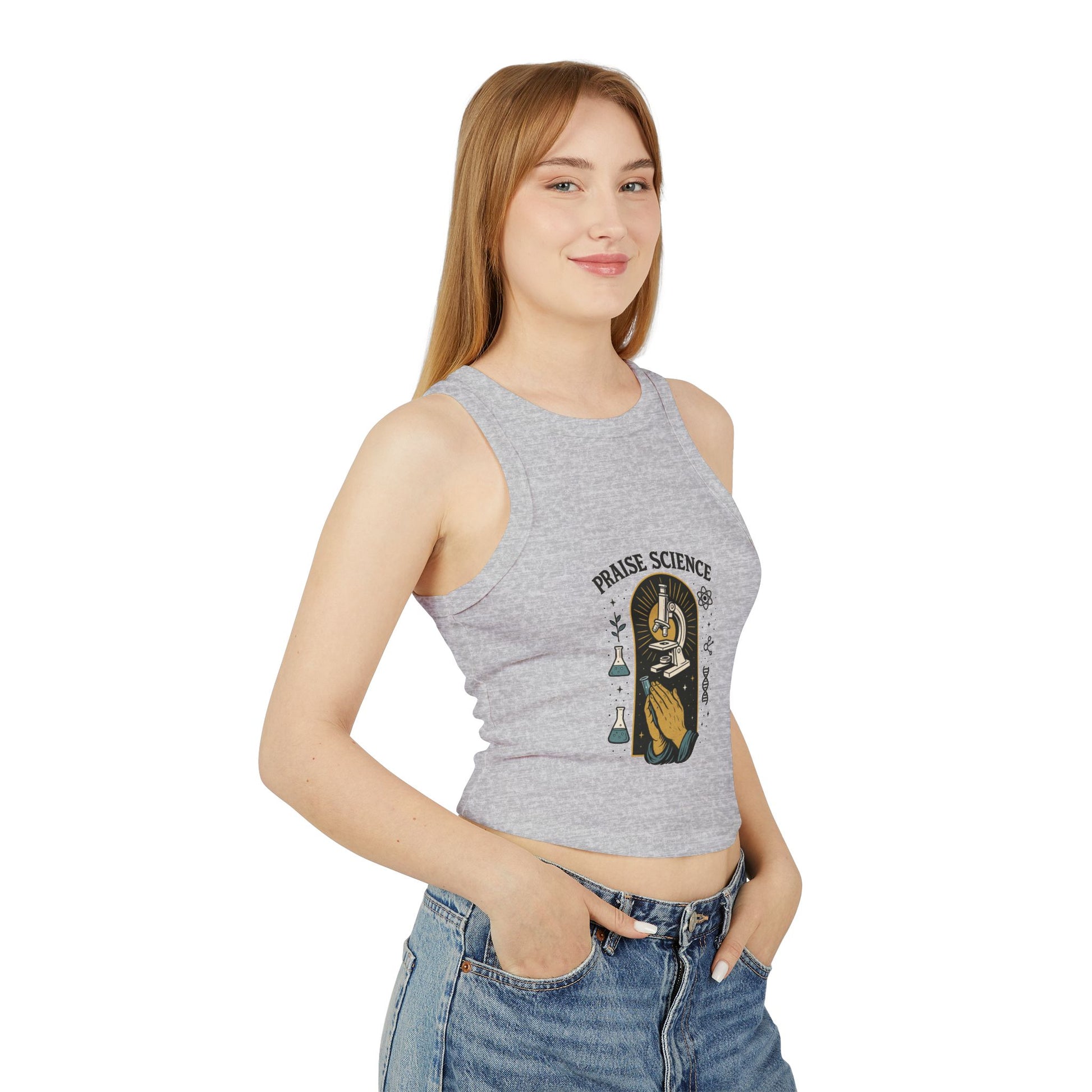 Praise Science Women's Micro Rib Racer Tank Top - Cute Casual Science Tee for STEM Lovers