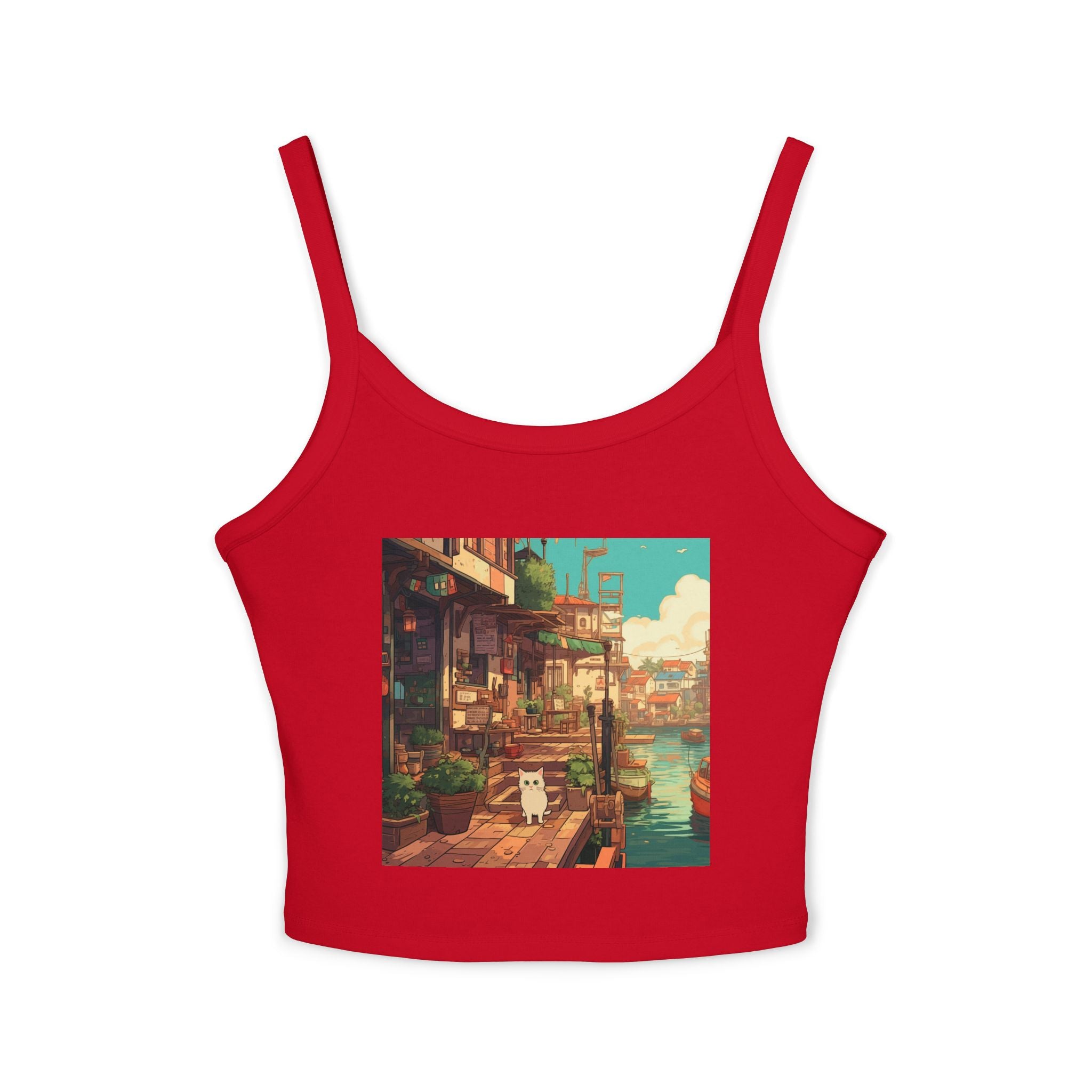 Studio Ghibli Style Cat Women's Spaghetti Strap Tank Top