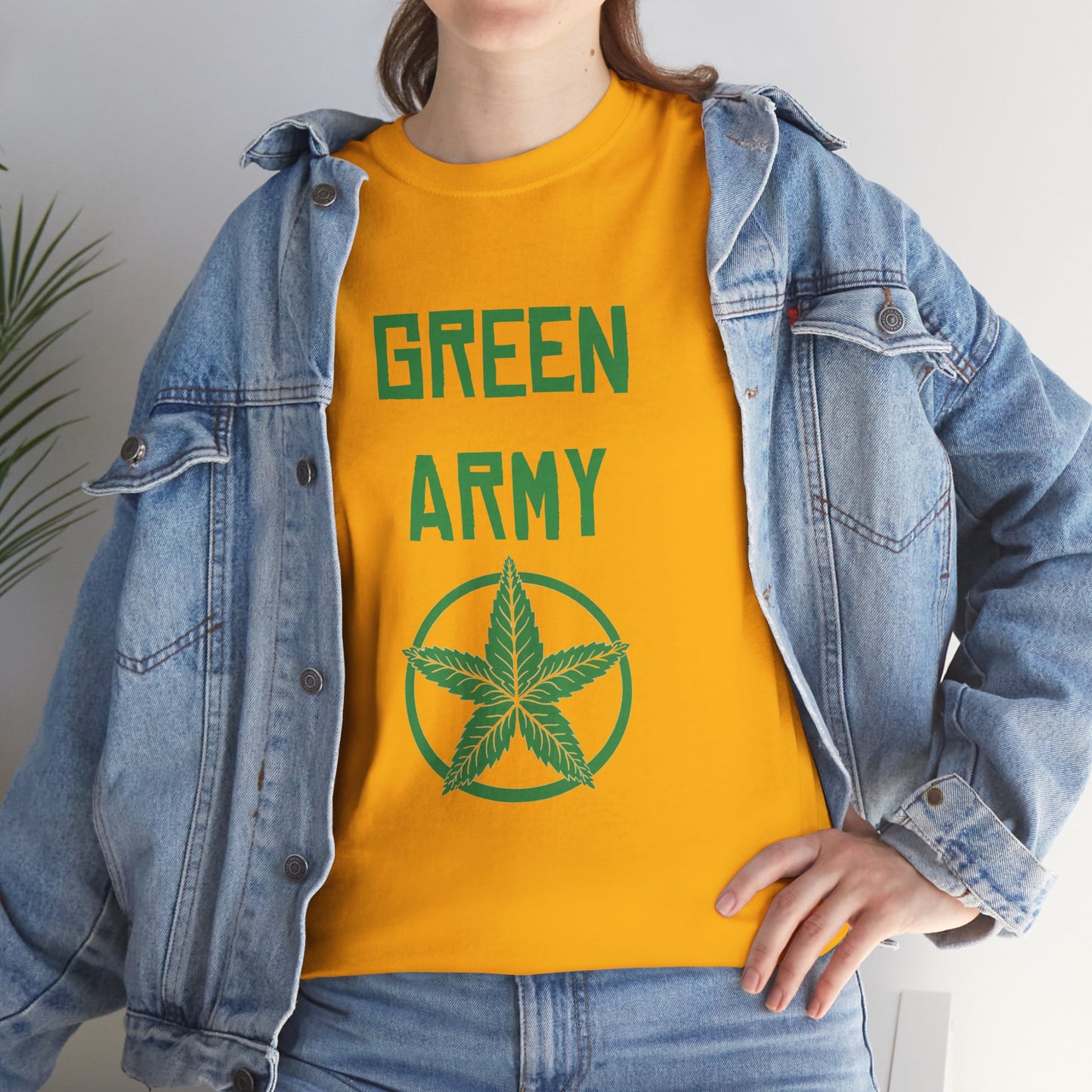 Green Army Star Leaf Unisex Heavy Cotton Tee