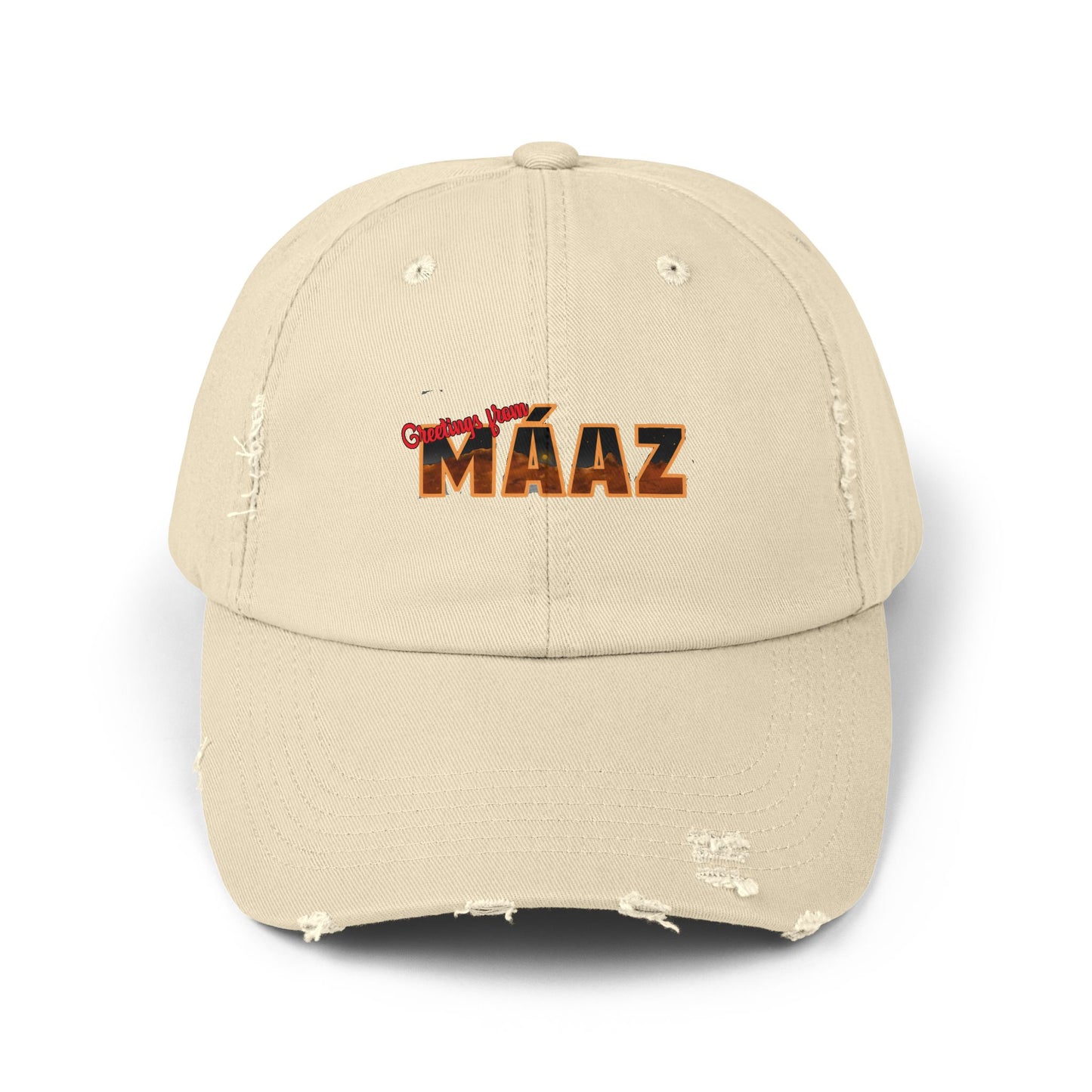 Greetings from Máaz Unisex Distressed Cap