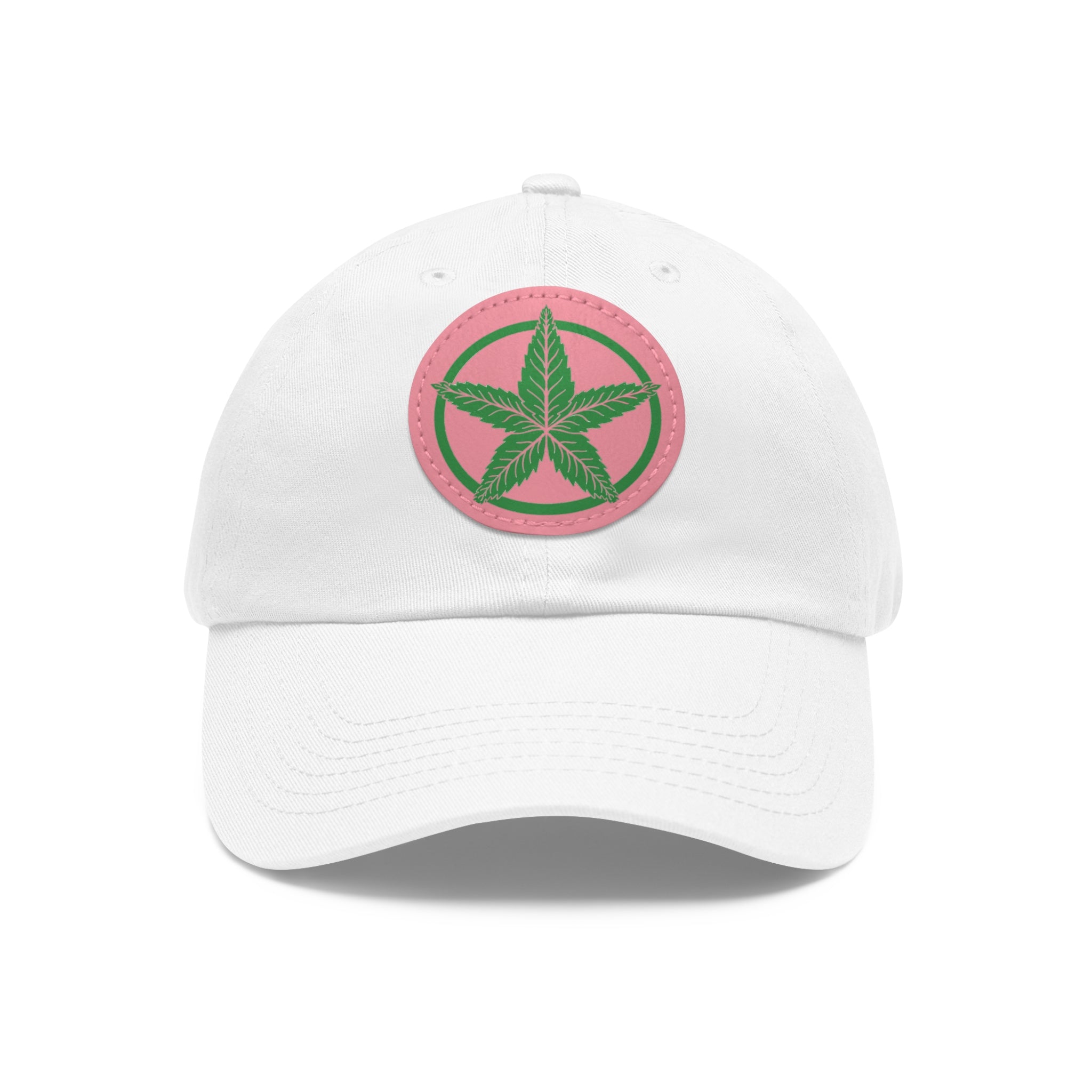 Green Army Dad Hat with Leather Patch (Round)