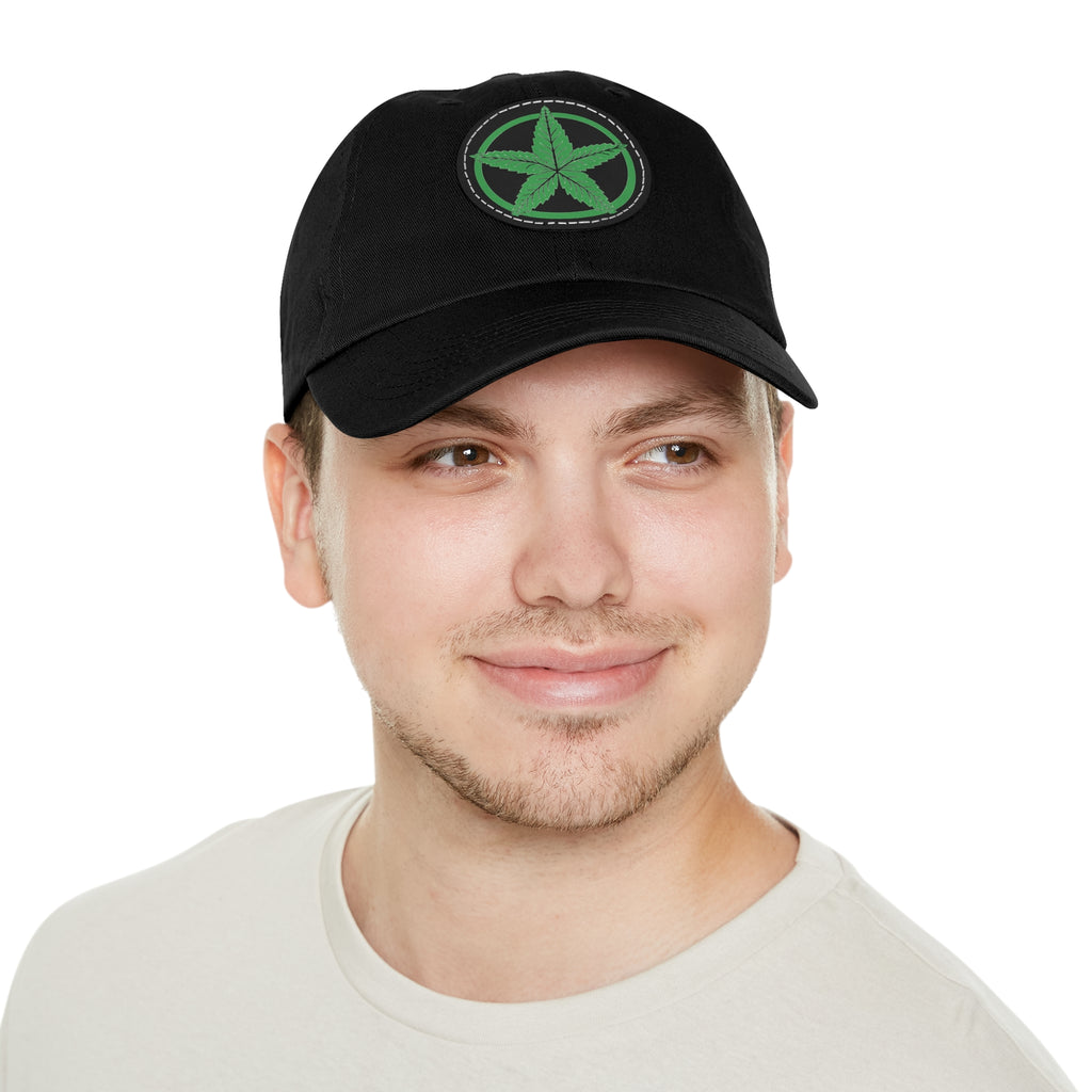 Green Army Dad Hat with Leather Patch (Round)