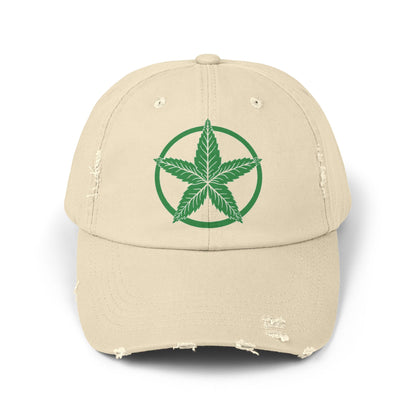 Green Army Leaf Unisex Distressed Cap