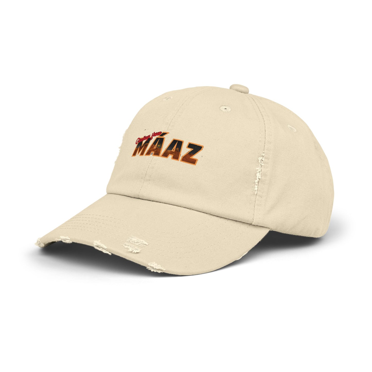 Greetings from Máaz Unisex Distressed Cap