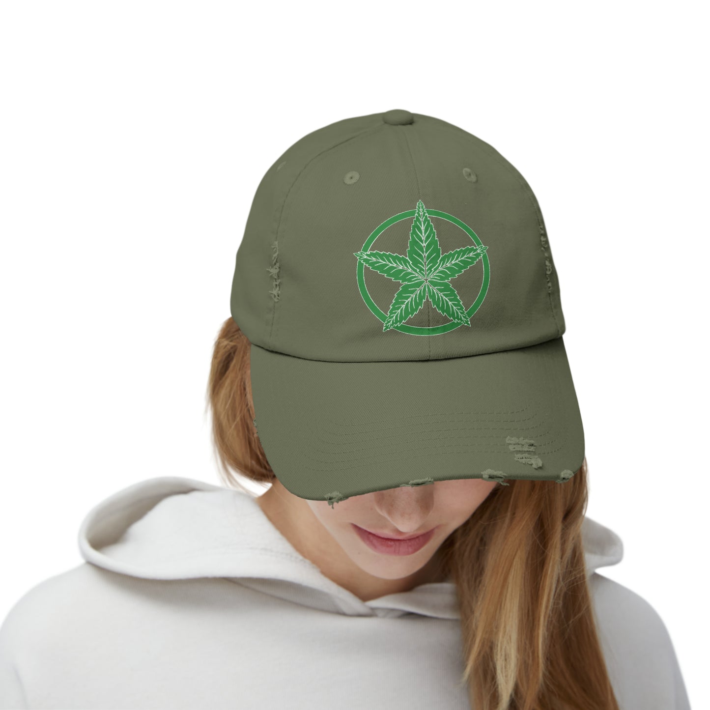 Green Army Leaf Unisex Distressed Cap