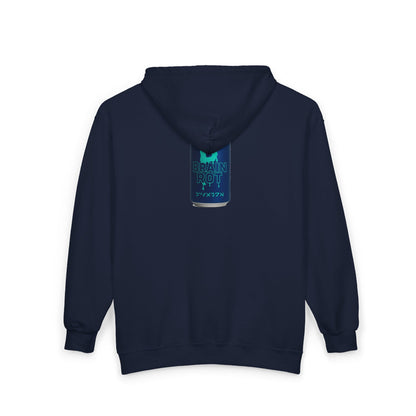 Brain Rot Energy Drink Can Zip Hoodie — Neon Retro Beverage Graphic Full-Zip Sweatshirt