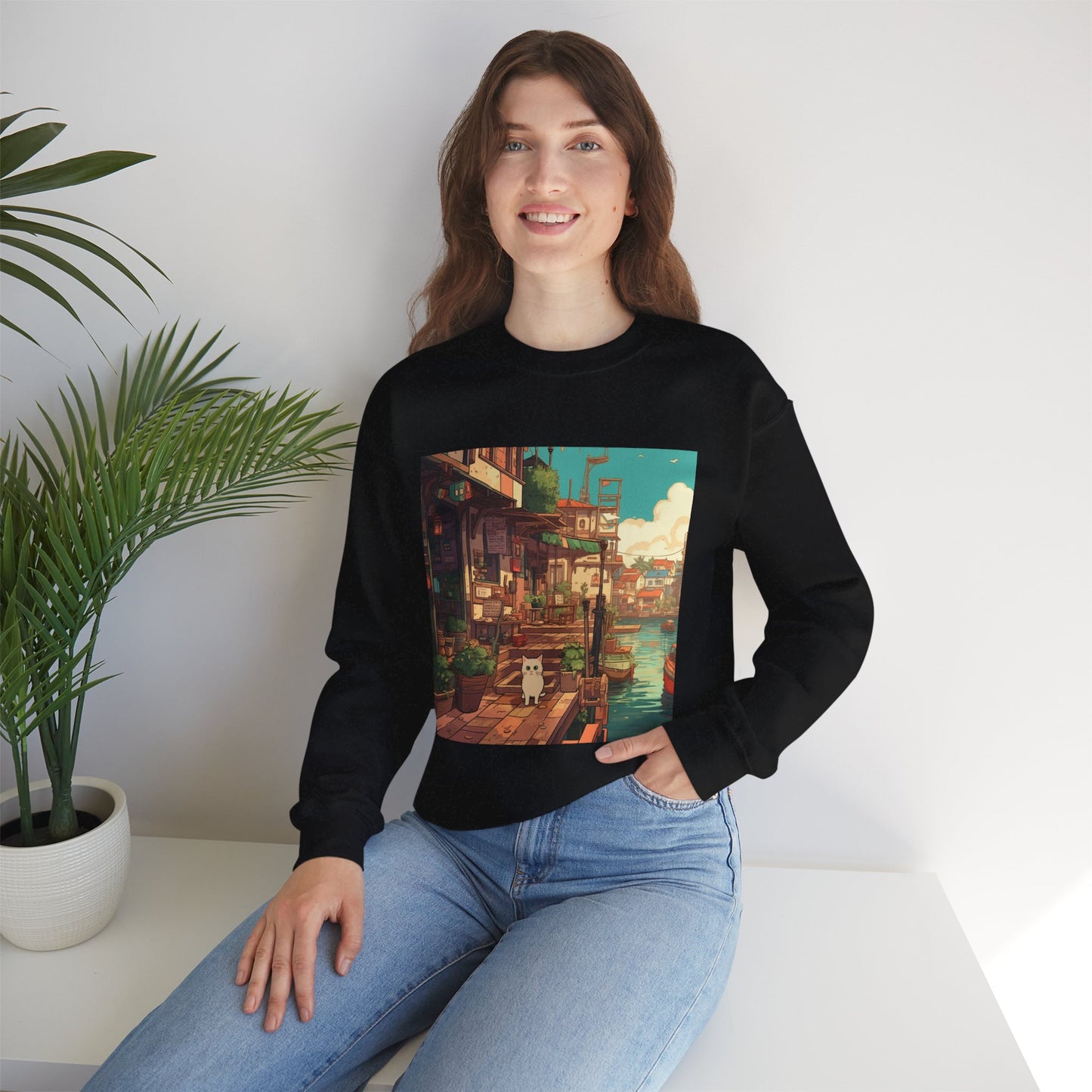 Studio Ghibli Style Cat Unisex Heavy Blend Crewneck Sweatshirt