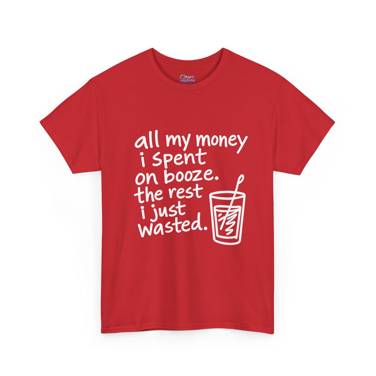 Humorous Alcohol Tee — "All My Money I Spent on Booze" Graphic T-Shirt