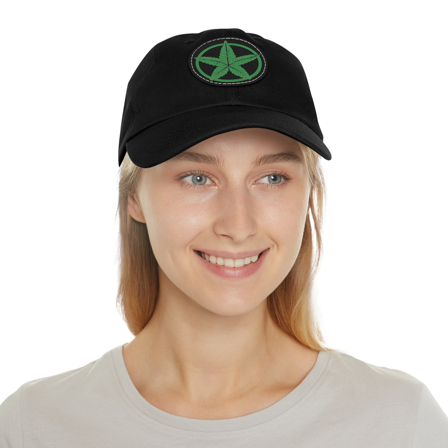 Green Army Dad Hat with Leather Patch (Round)